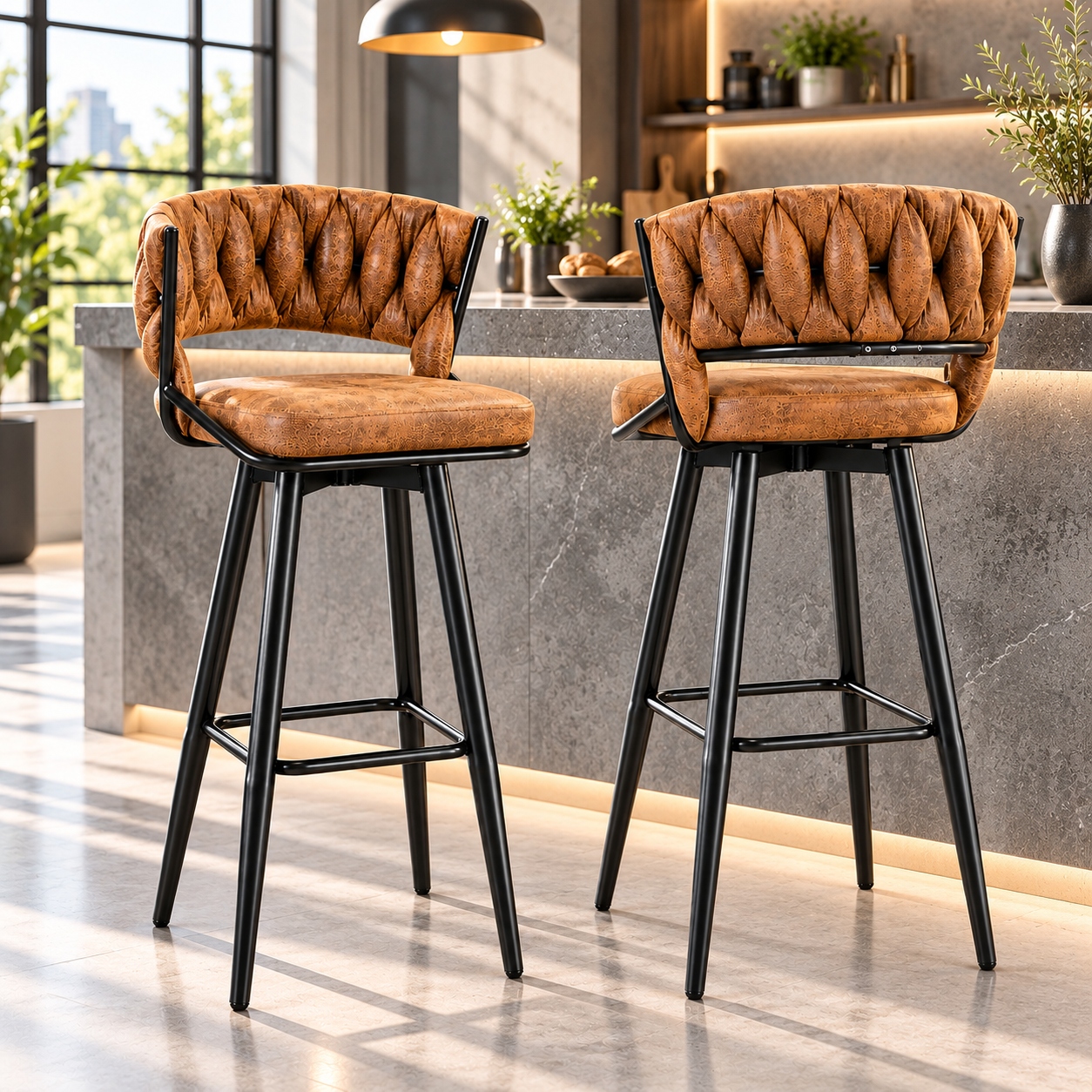 Barová Židle Pletený Hnědý Industriální Loft Barová židle Otočná