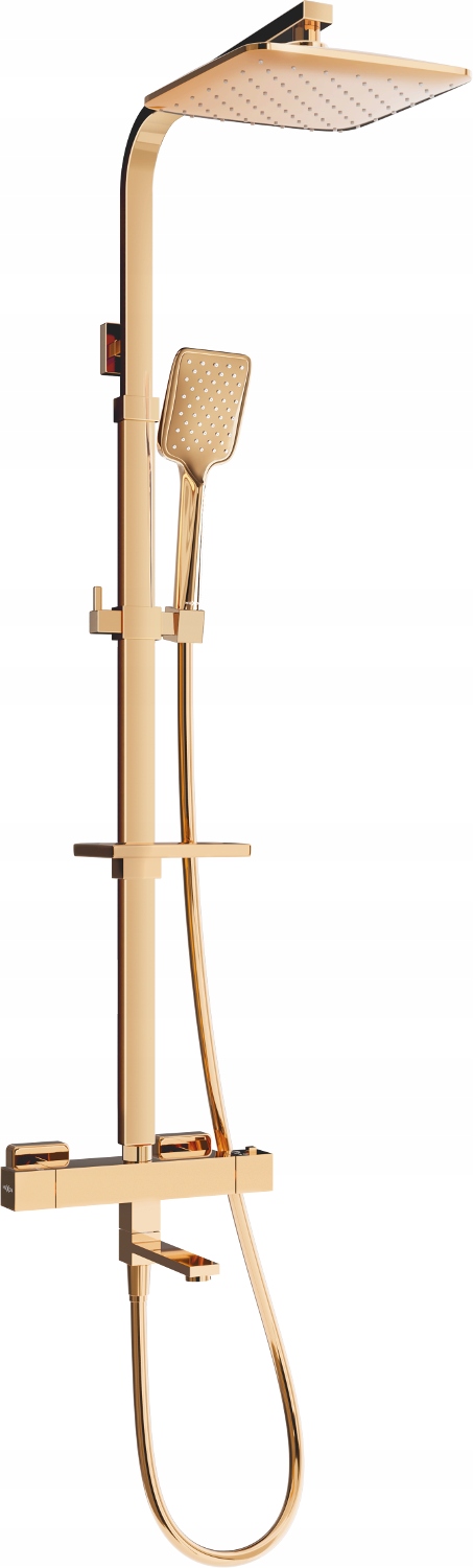 Mexen CQ62 Sprchová súprava s dažďovou hlavicou a termostatom, zlatoružová