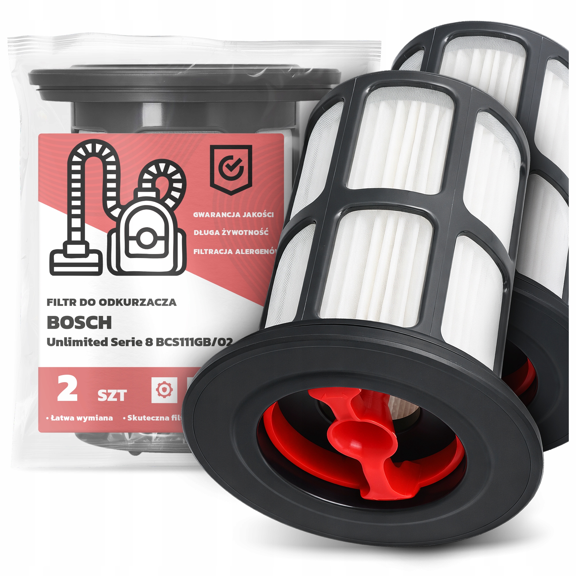 2x Filtr Pro Vysavač Bosch Unlimited Serie 8 BCS111GB/02 Hepa Filtry Em-w