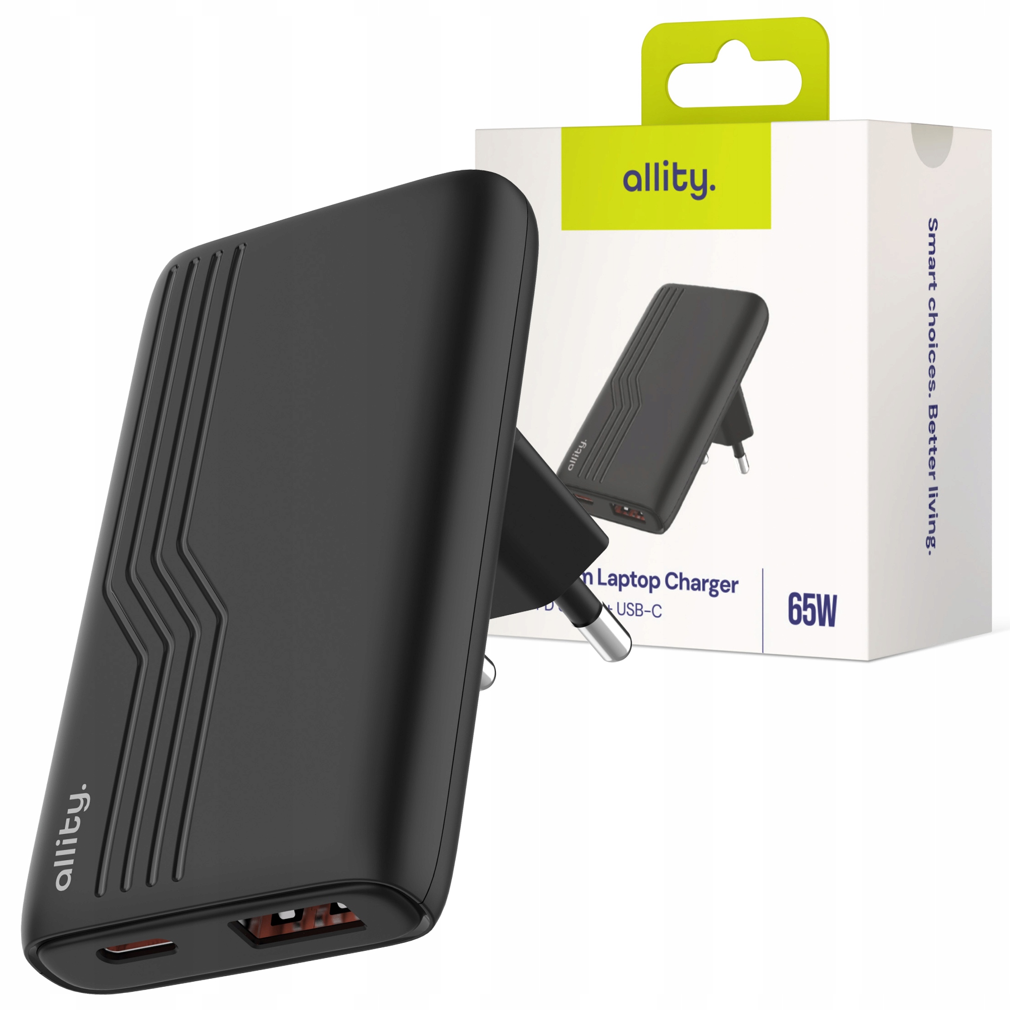 Allity ładowarka sieciowa Usb-c 65W do laptopa kątowa GaN mini mocna szybka