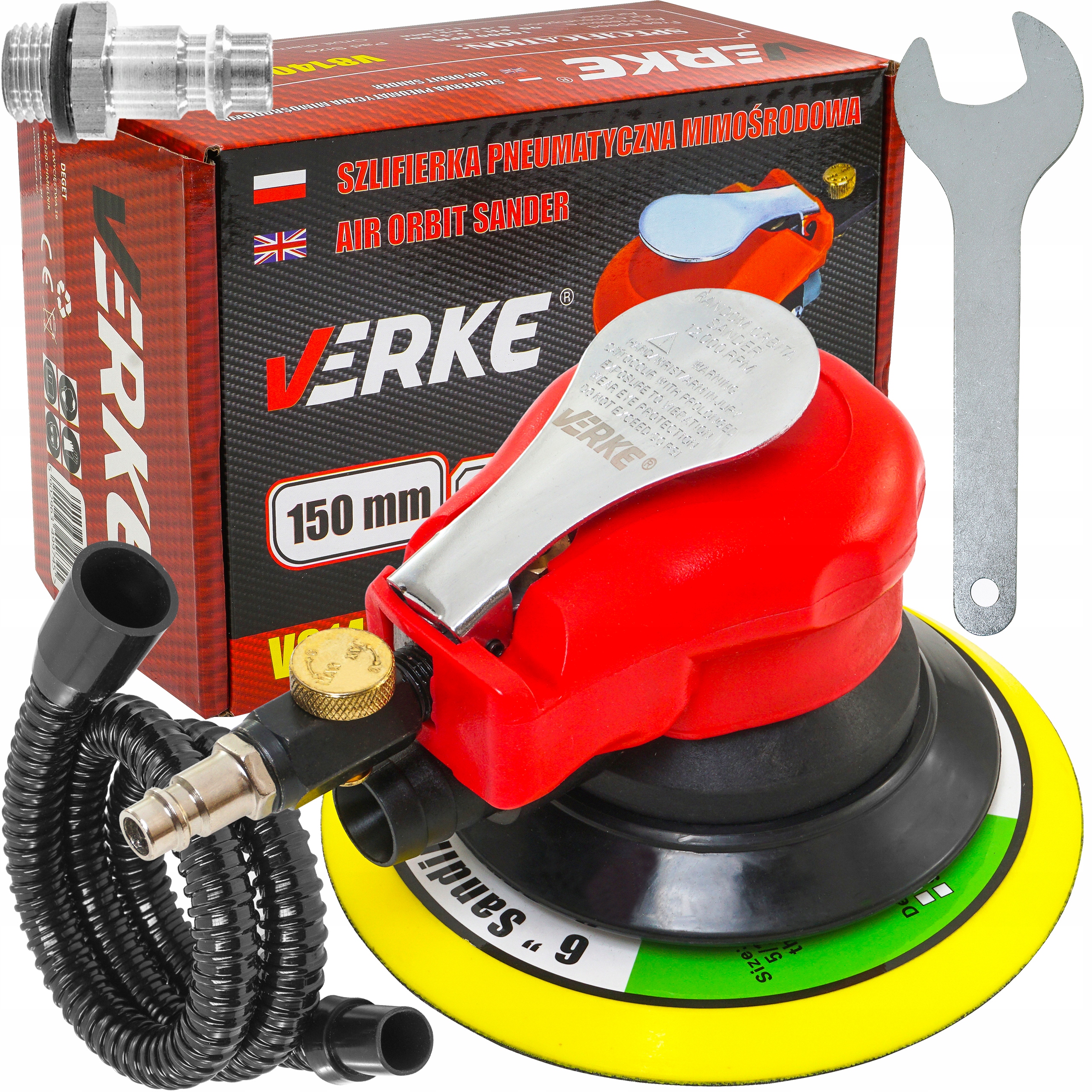 Szlifierka Oscylacyjna Pneumatyczna Mimośrodowa Drewna Metalu 150mm 2,5mm