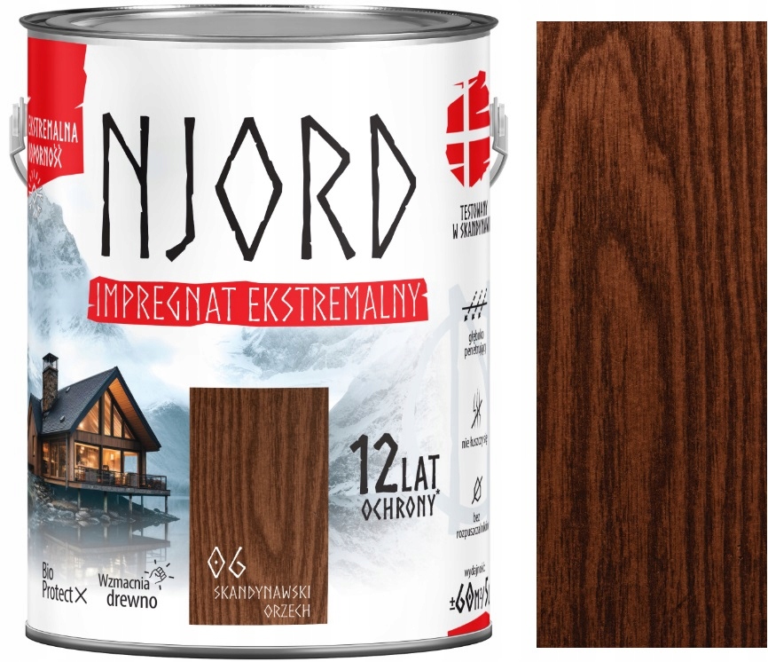 Njord Ekstremalny Impregnat Drewna 12 Lat Ochrony Skandynawski Orzech 5L