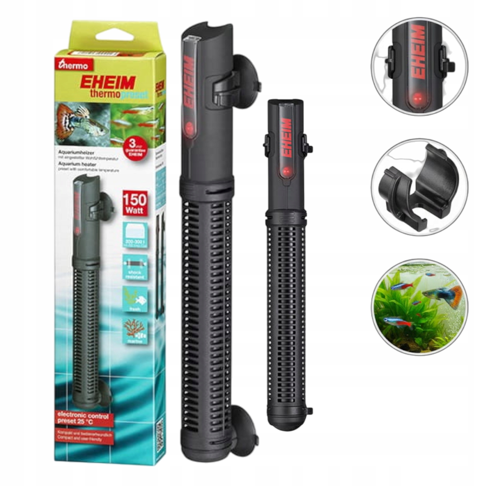 Grzałka do Akwarium 150W 200-300l Automatyczna z Termostatem i Diodą Led