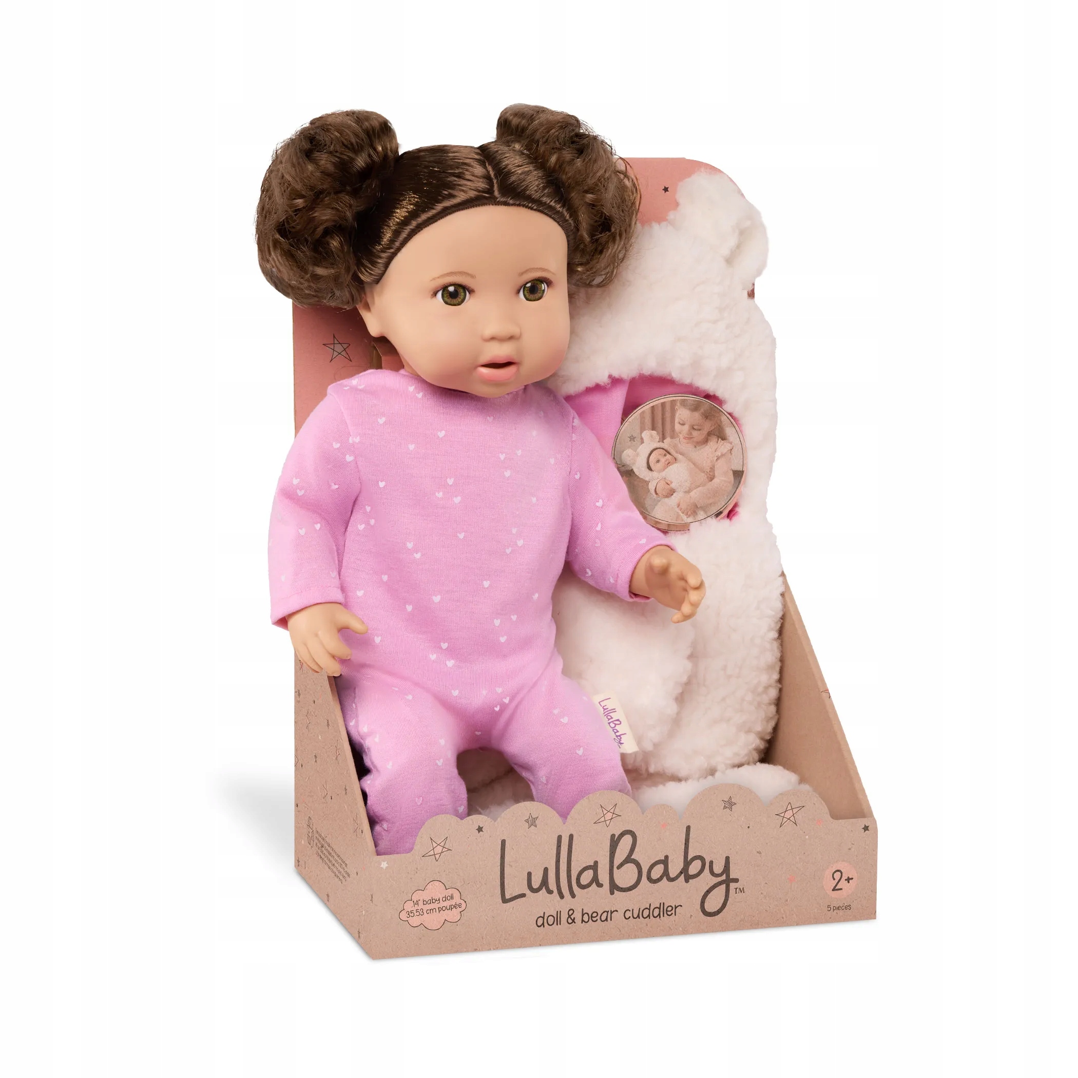 LullaBaby: Lalka Niemowlę z Włosami, z misiowym Becikiem 7720