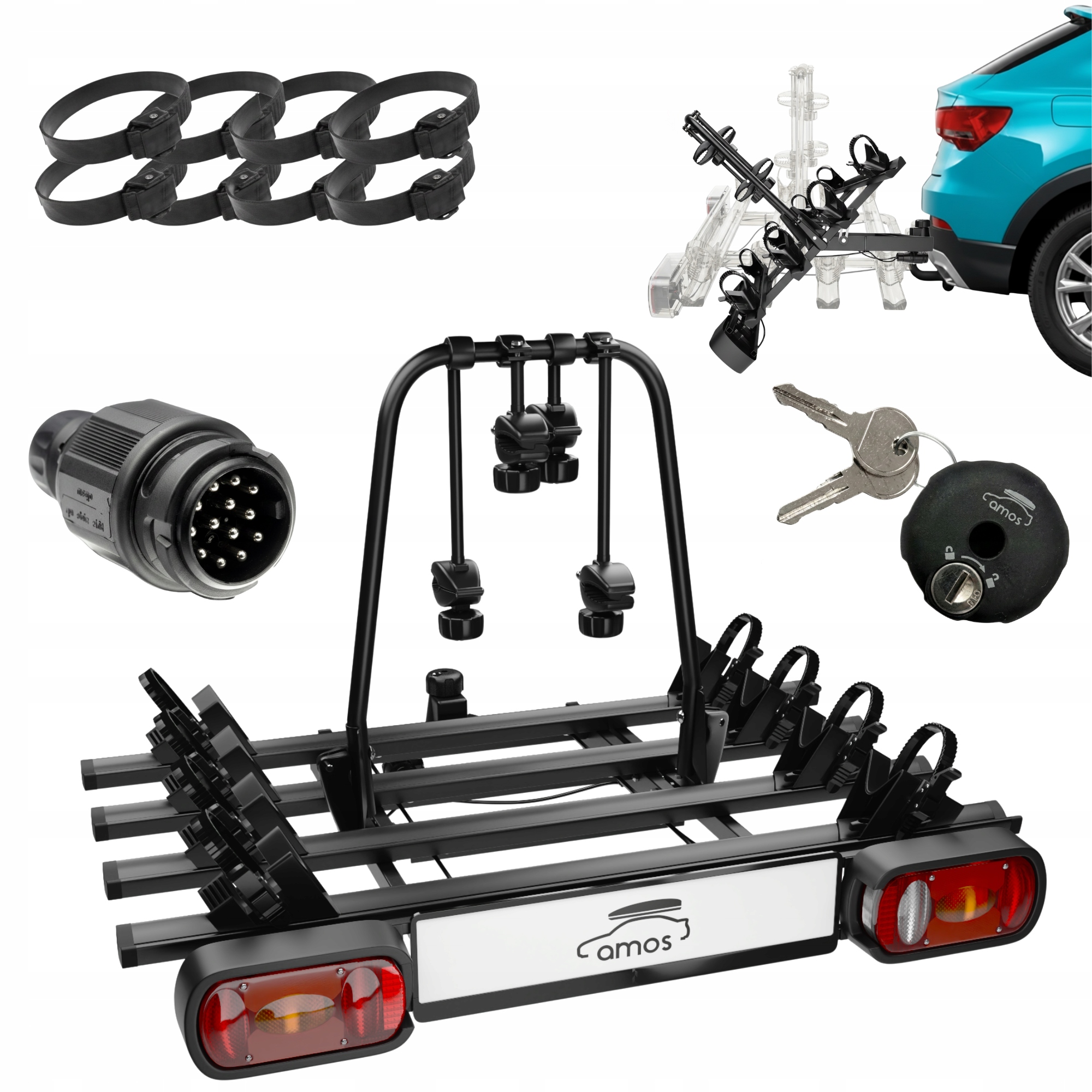 Bagażnik rowerowy na hak platforma AMOS GIRO 4 13PIN czarny 75 kg