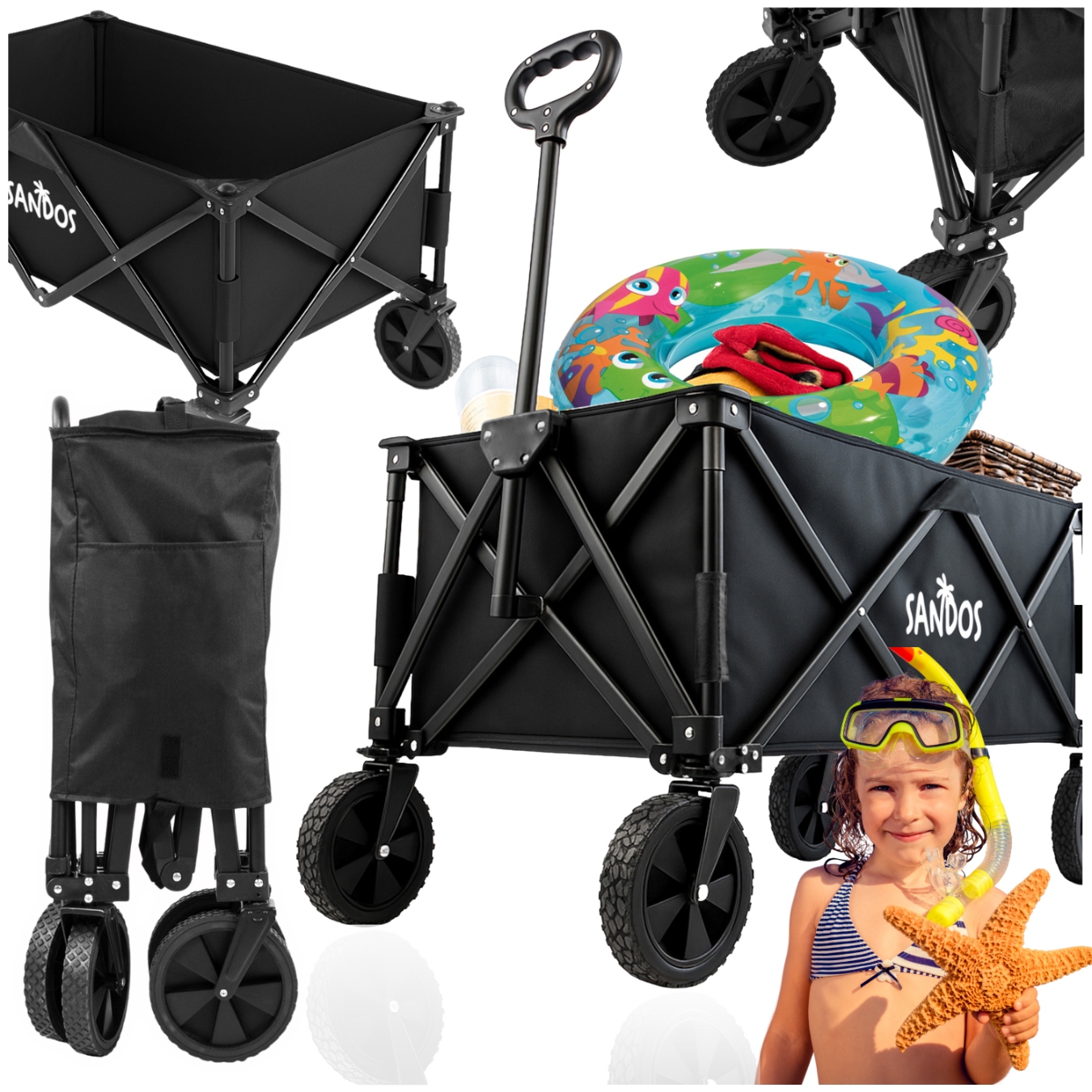 Wózek plażowy przyczepka 100kg kemping składany turystyczny na wakacje