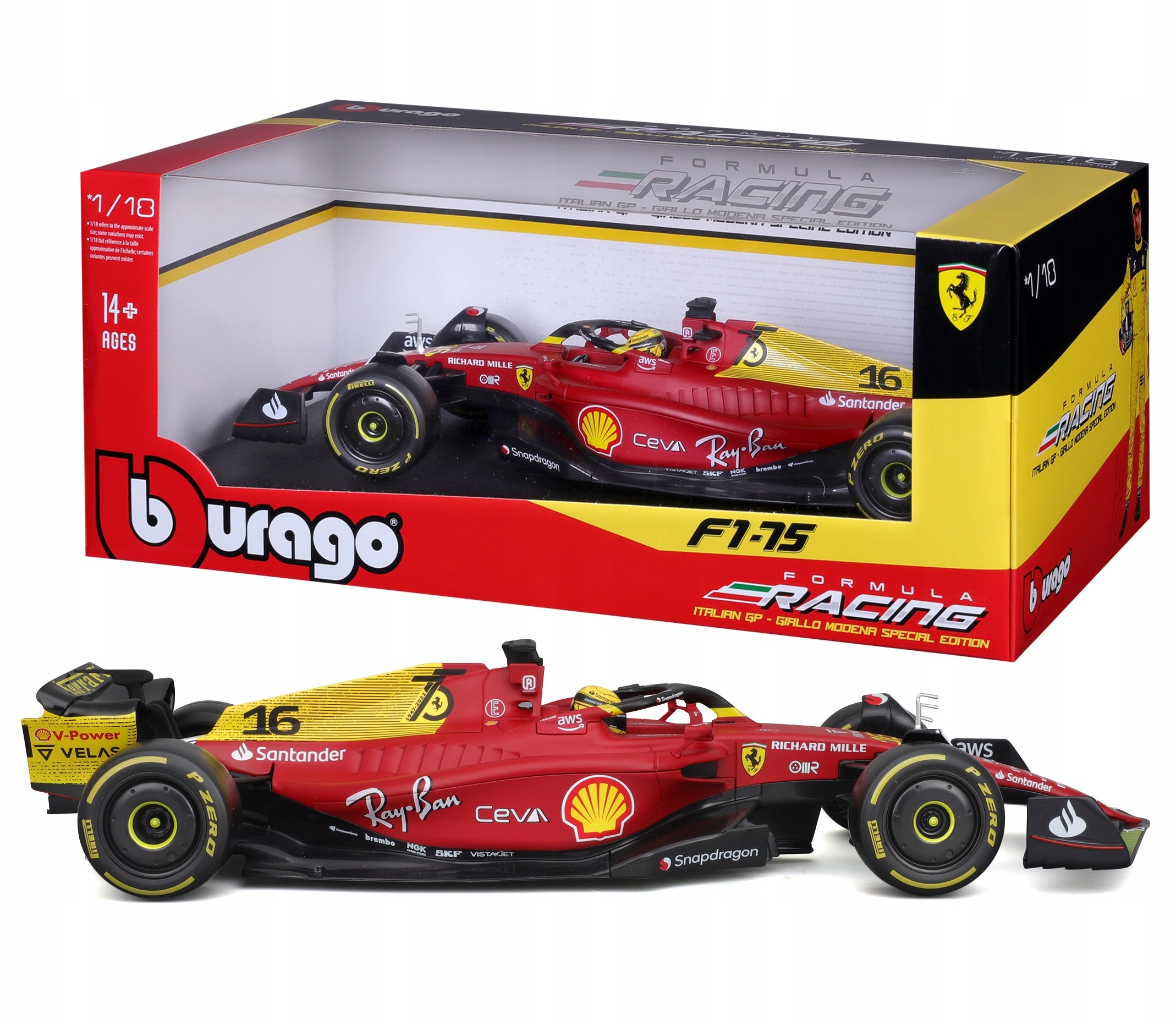 Bolid F1 1:18 Ferrari F1-75 Gp Itálie 2022 Charles Leclerc Bburago 18-16811