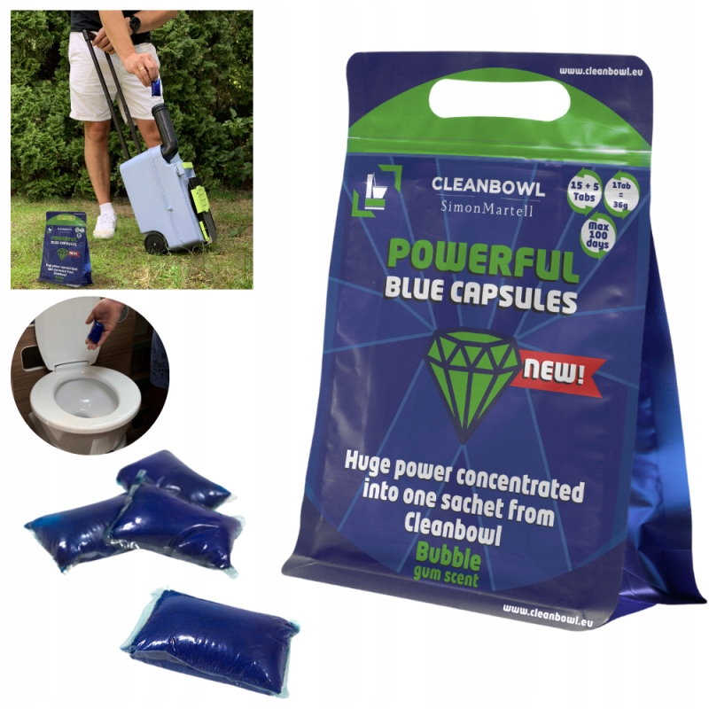 CLEANBOWL 20x SASZETKI TABLETKI ZAPACHOWE DO TOALETY TURYSTYCZNEJ KEMPINGU