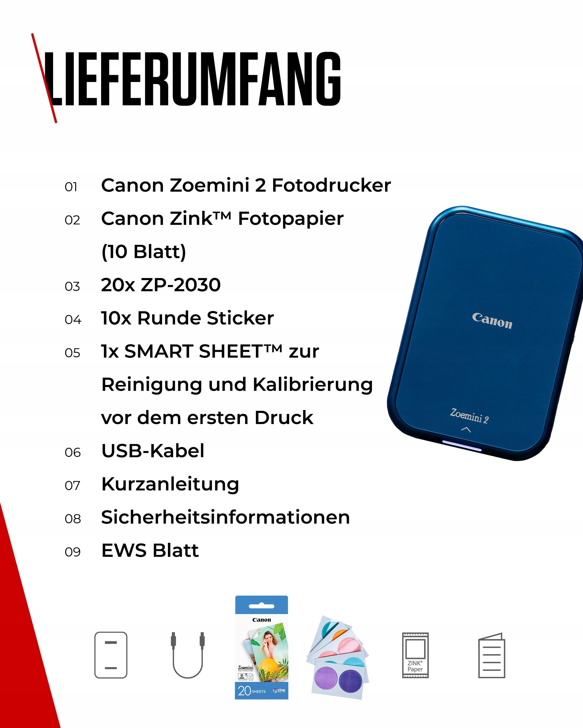 CANON Zoemini 2 Mobilna Drukarka Zdjęć Zestaw Zink i Naklejki — miniatura 7
