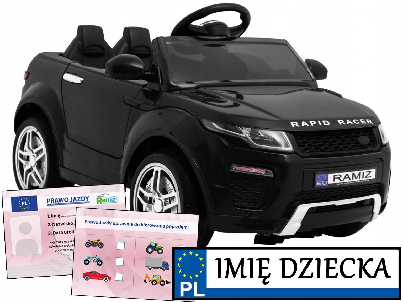 Samochód Dla Dzieci na akumulator Rapid Racer pilot Tablica Z Imieniem