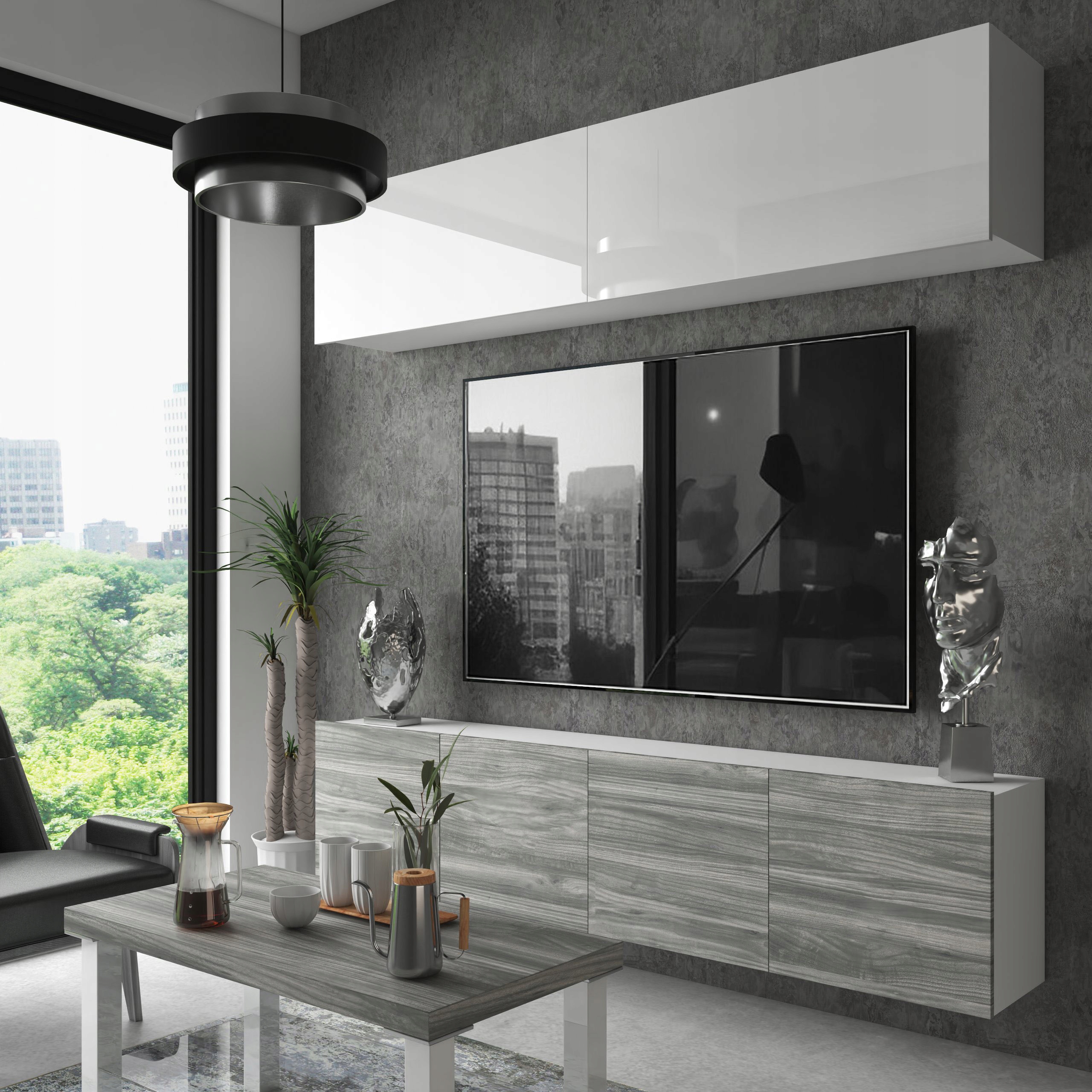 Meblościanka biała Meble Pokojowe do salonu pokoju Kolor frontów biały