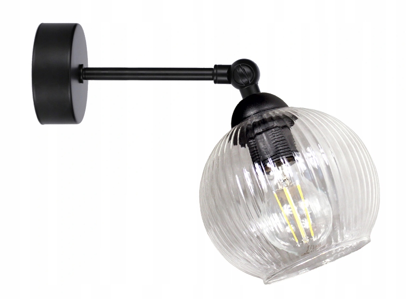 Nástěnné svítidlo černé Glass Rýhované Průhledné na kloubu loft led