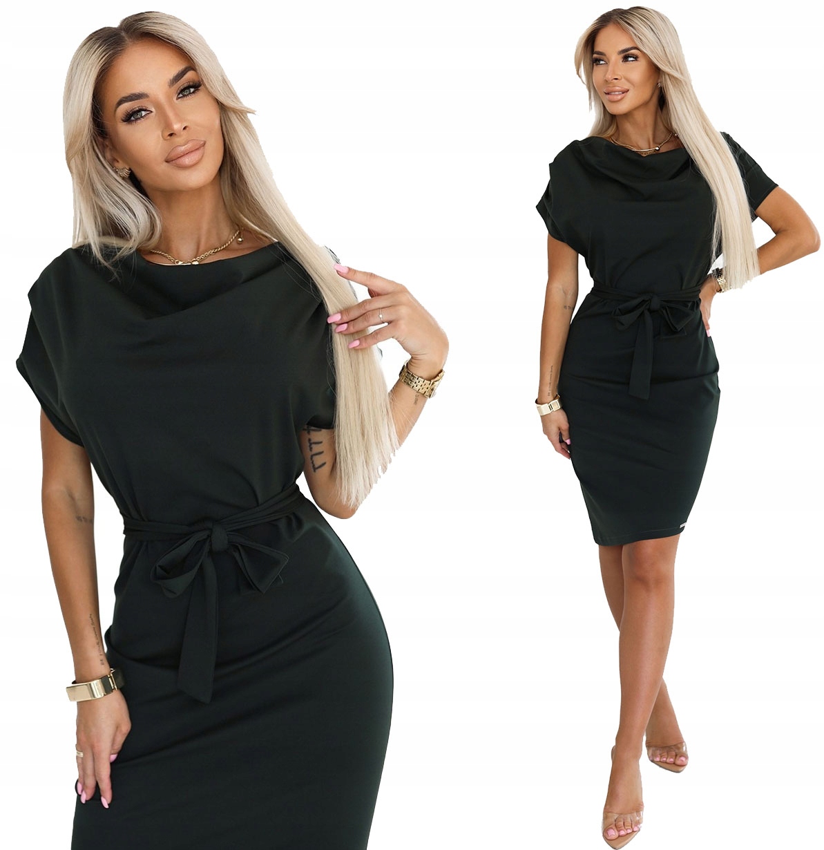 Stylové Šaty S Asymetrickým Spodním Dílem, Zavazování V Pase, Pohodlné, Khaki M