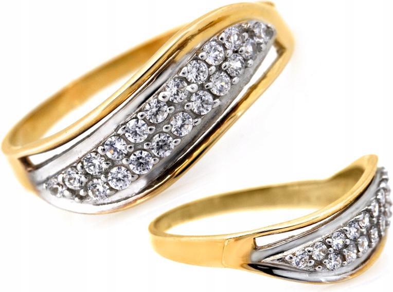 Prstýnek zlatý 585 s dvoubarevnou vlnou a zirkony r15 jako dárek ze zlata