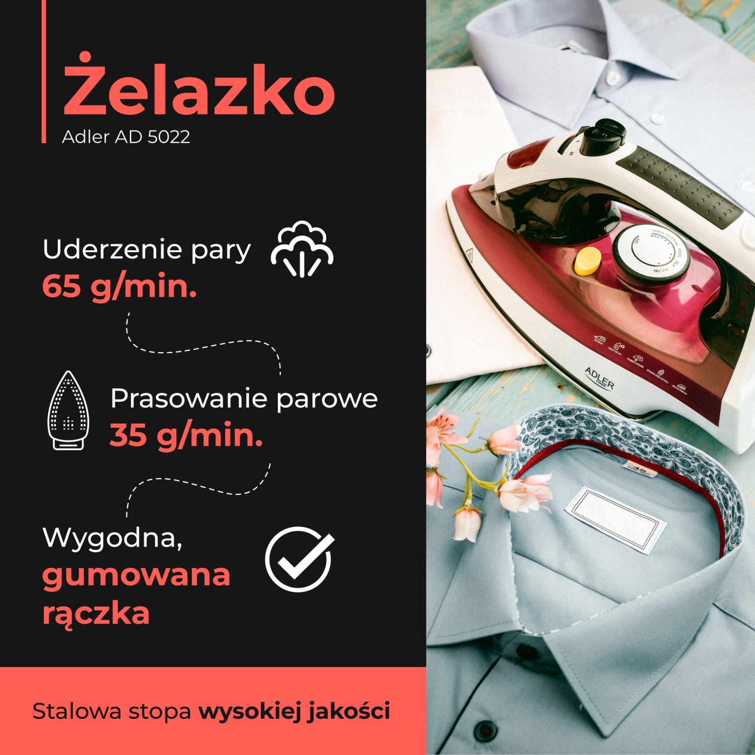 Żelazko AD 5022 3000W z Funkcją Samoczyszczenia i Anti-Calc