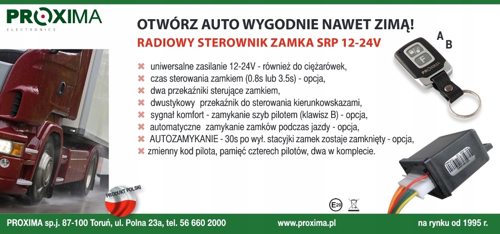 STEROWNIK ZAMKA RADIOWY PROXIMA 12/24V Numer katalogowy części SRP
