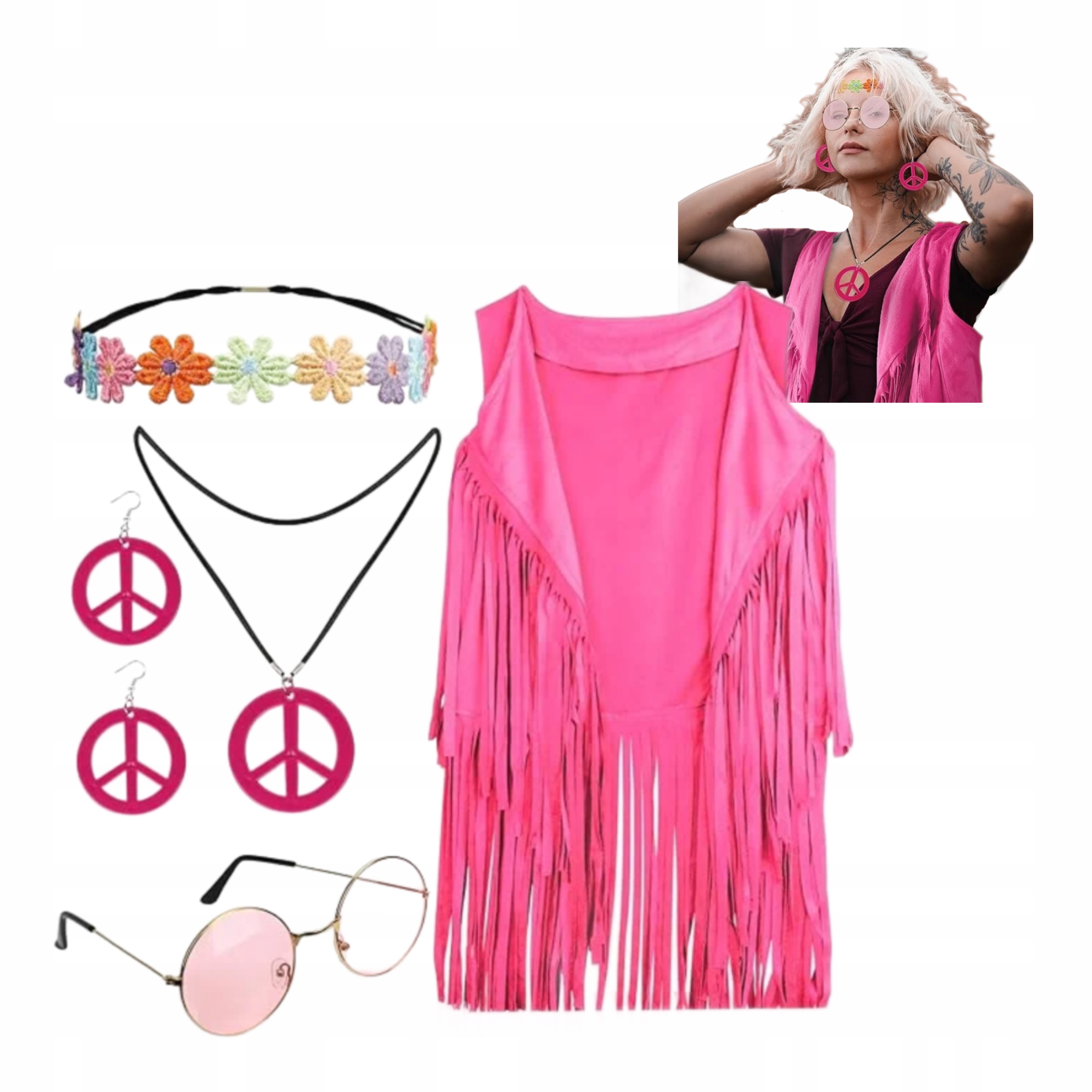 Kostým Hippie 70. léta Dámský Retro Fredzle Karneval Velikost XXL Kostým