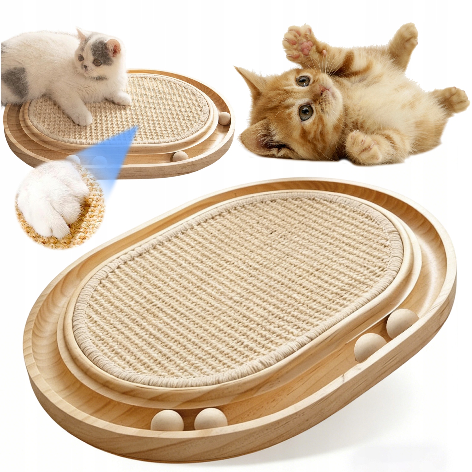 Dřevěná Podložka Pro Kočky Na Škrábání 3 Kuličky Interaktivní Sada Hraček