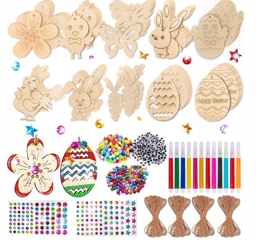 Kreativní sada dřevěných vajíček k dotvoření Diy velikonoční dekorace