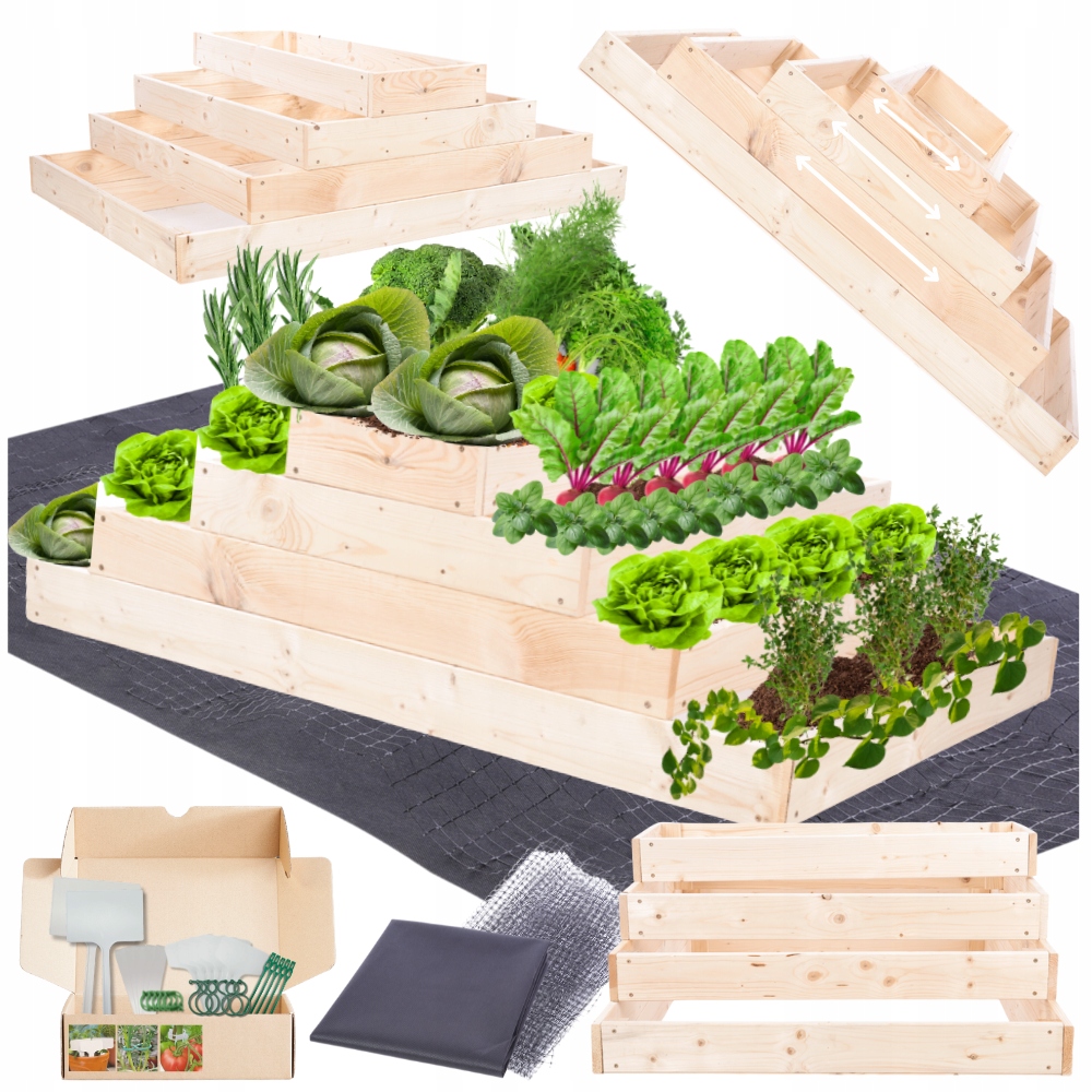 Kaskádový květináč nastavitelný dřevěný zeleninový záhon vyvýšený 36x120x80
