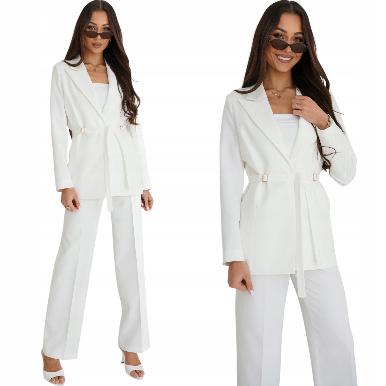 komplet damski garnitur Marynarka Spodnie Polska produkcja Ekri L