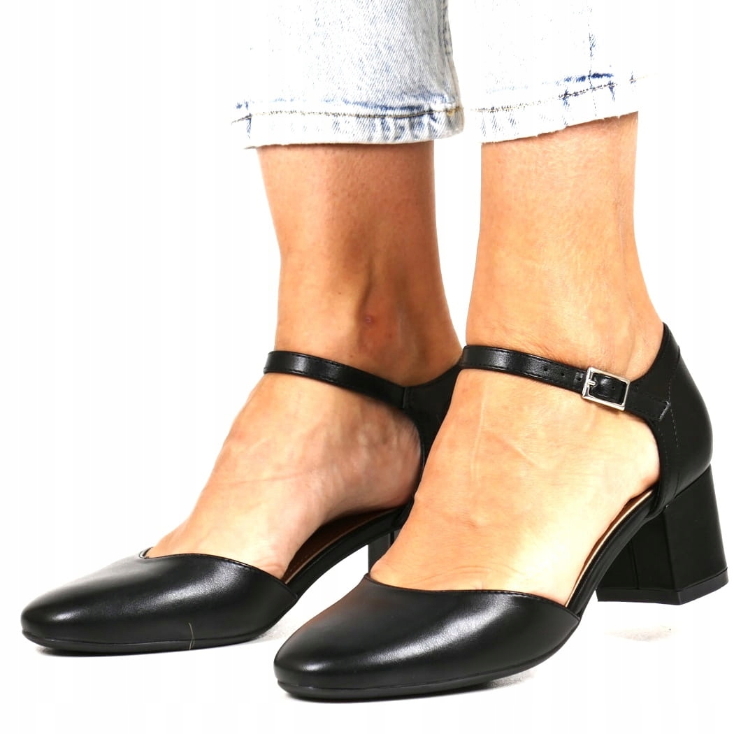 Lodičky Sandály S Páskem Na Kotníku Černé Lícové Nízké Pohodlné Top 39