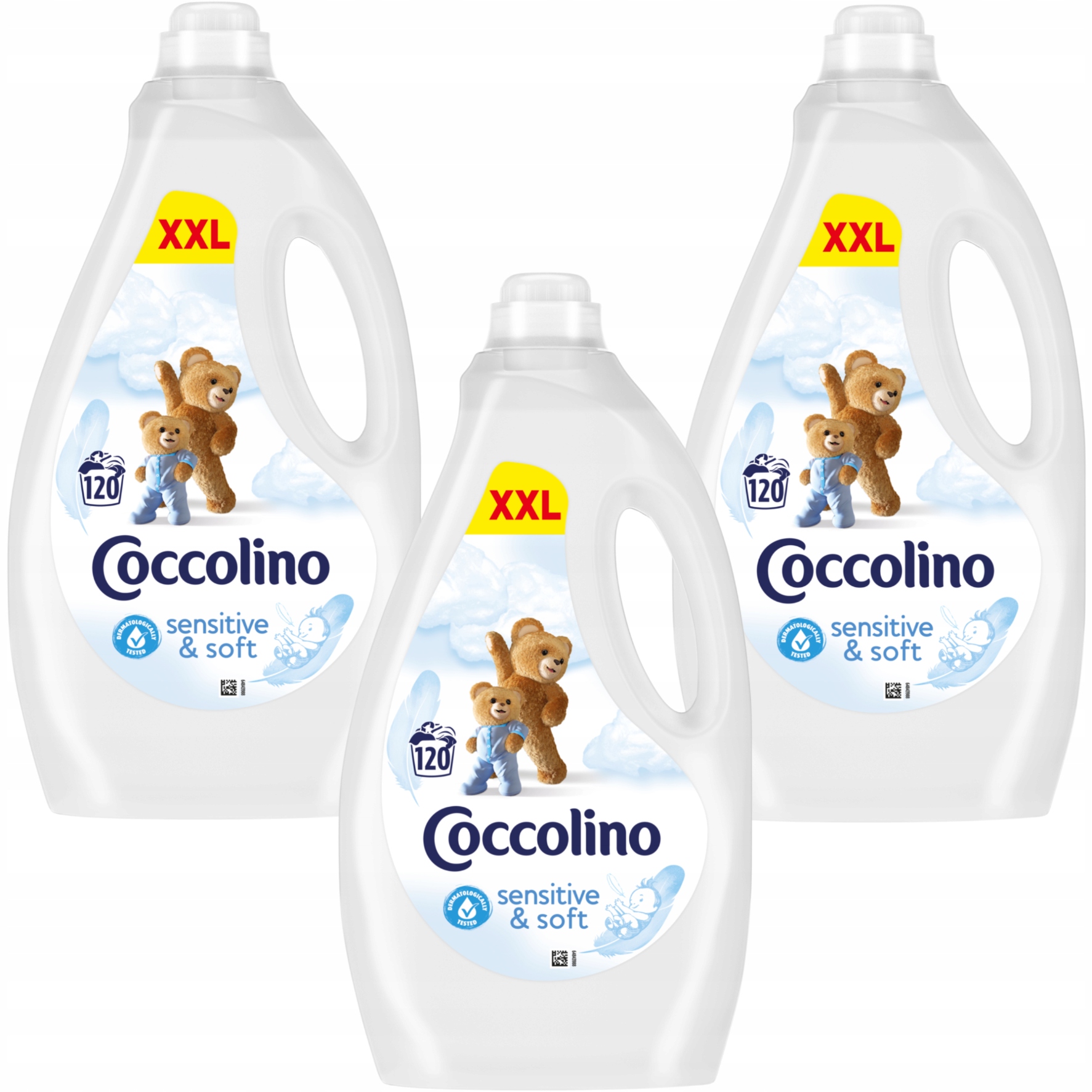 Sada Coccolino Tekutá aviváž Sensitive & Soft 3x3 l 360 Praní