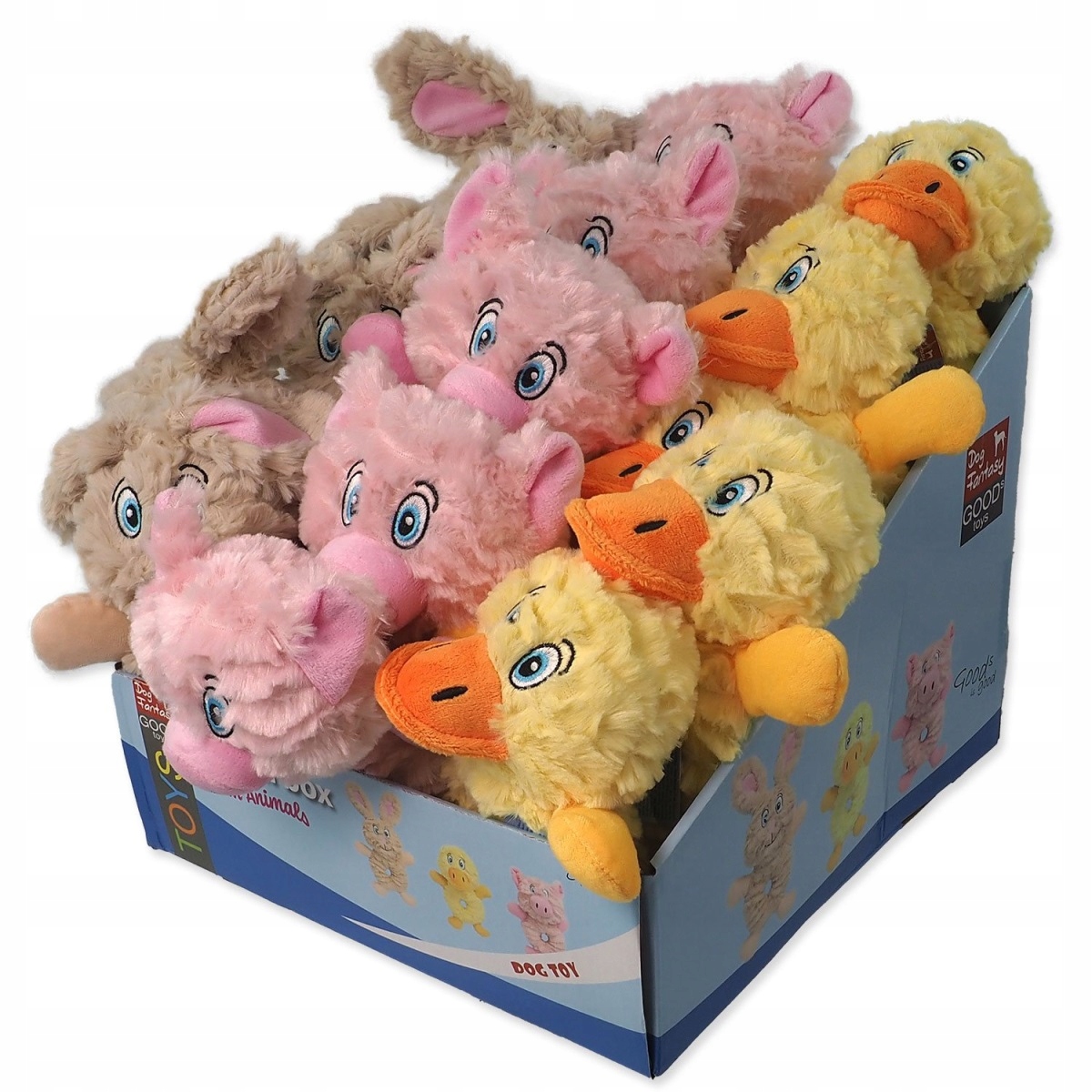 Levně Hračky Dog Fantasy Playful Box Farm zvířat pískací mix 21cm 24ks