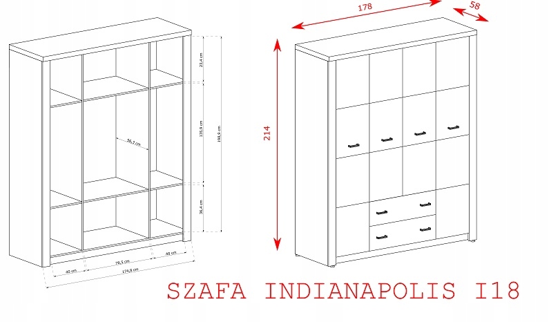 Szafa INDIANAPOLIS I18- JESION CIEMNY Kod producenta AMBI17JC