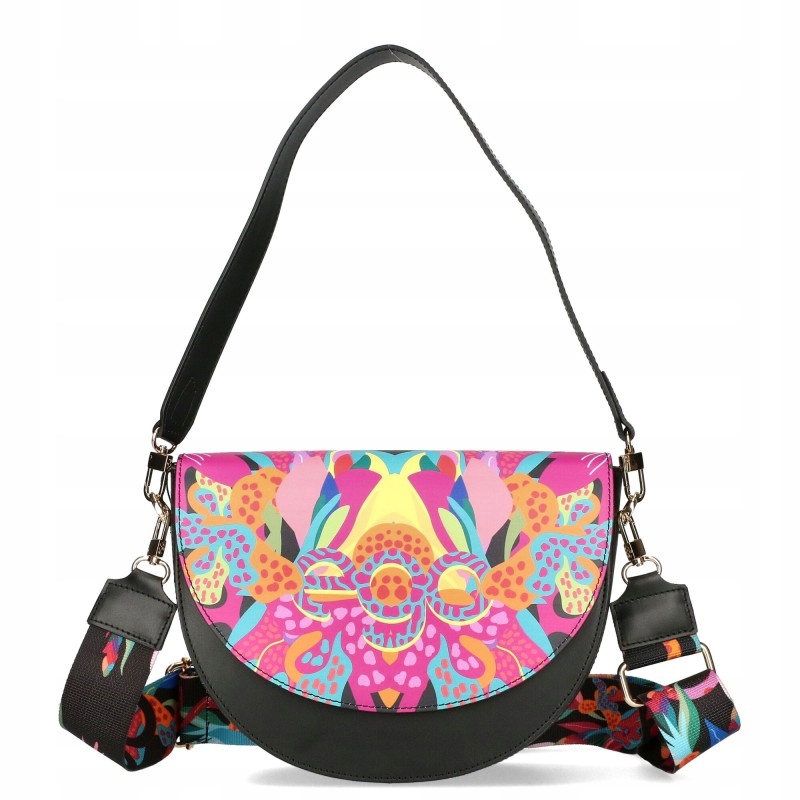Ego dámská kožená kabelka půlměsíc květy crossbody A5 černá