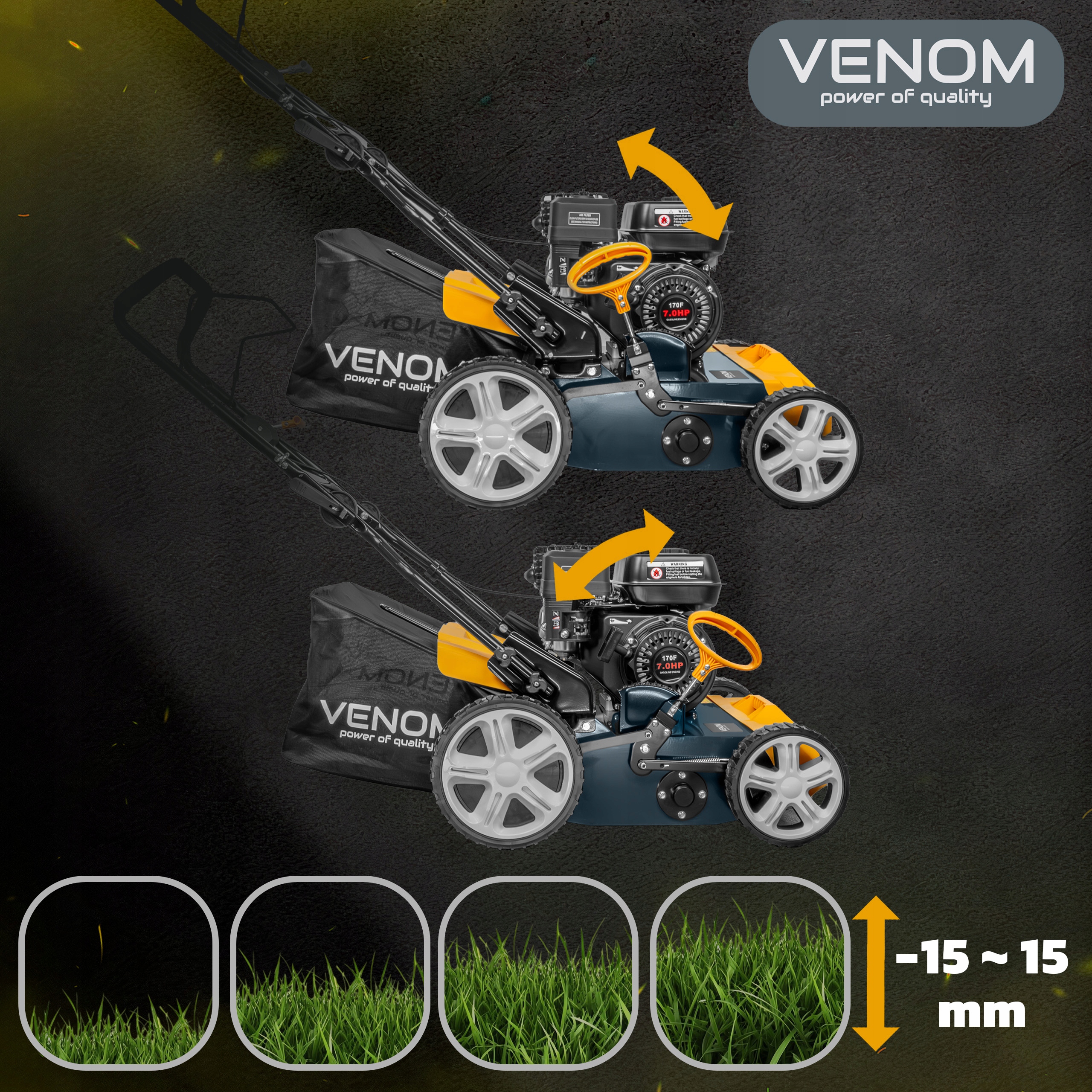 PROFESJONALNY WERTYKULATOR AERATOR SPALINOWY VENOM MOC 211cc 44cm 2 WAŁKI Głębokość robocza max 15 mm