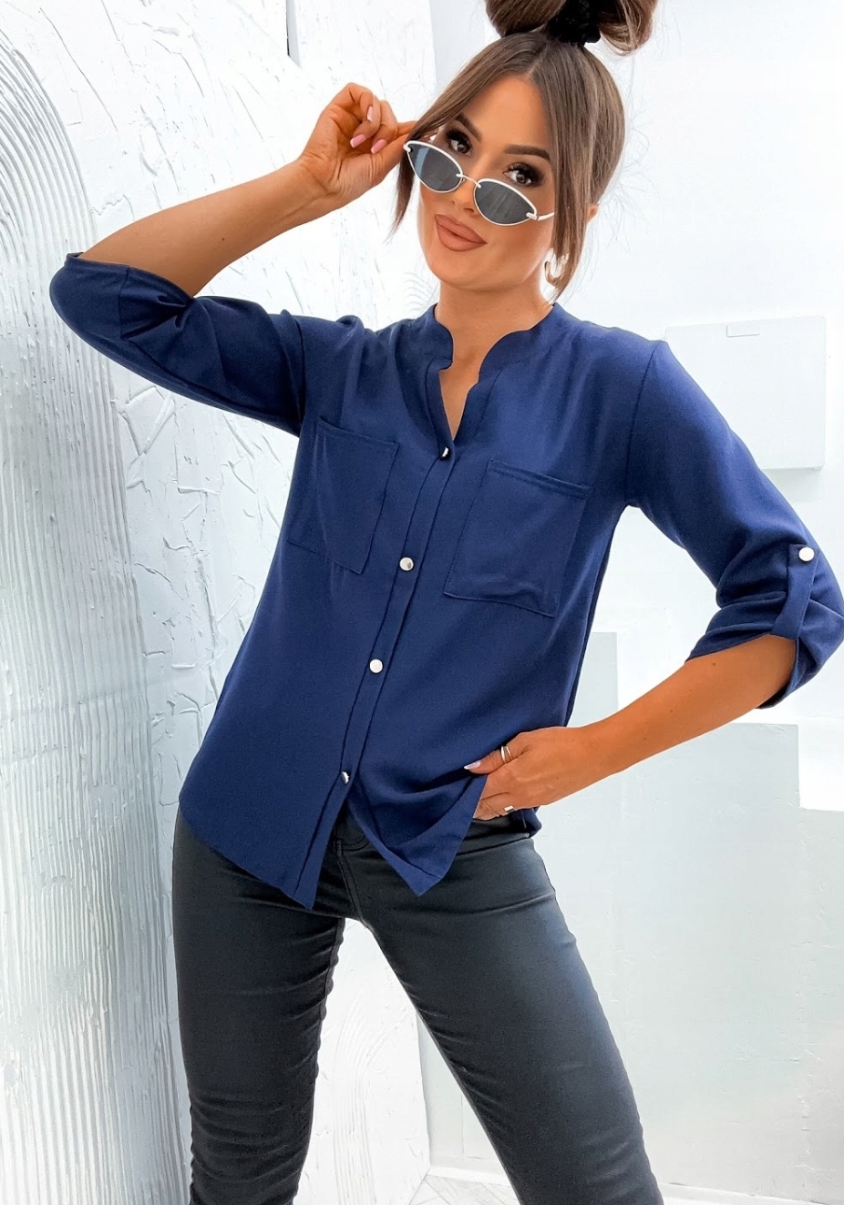 DAMSKA ELEGANCKA BLUZKA KOSZULA LUŹNA OZDOBNE GUZIKI PL PROD GRANAT S Marka inna