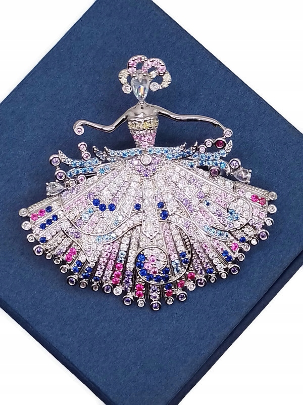 Luxusní Brož Přívěsek S Baletkou, Stříbrná Rhodiová Krabička Dárek