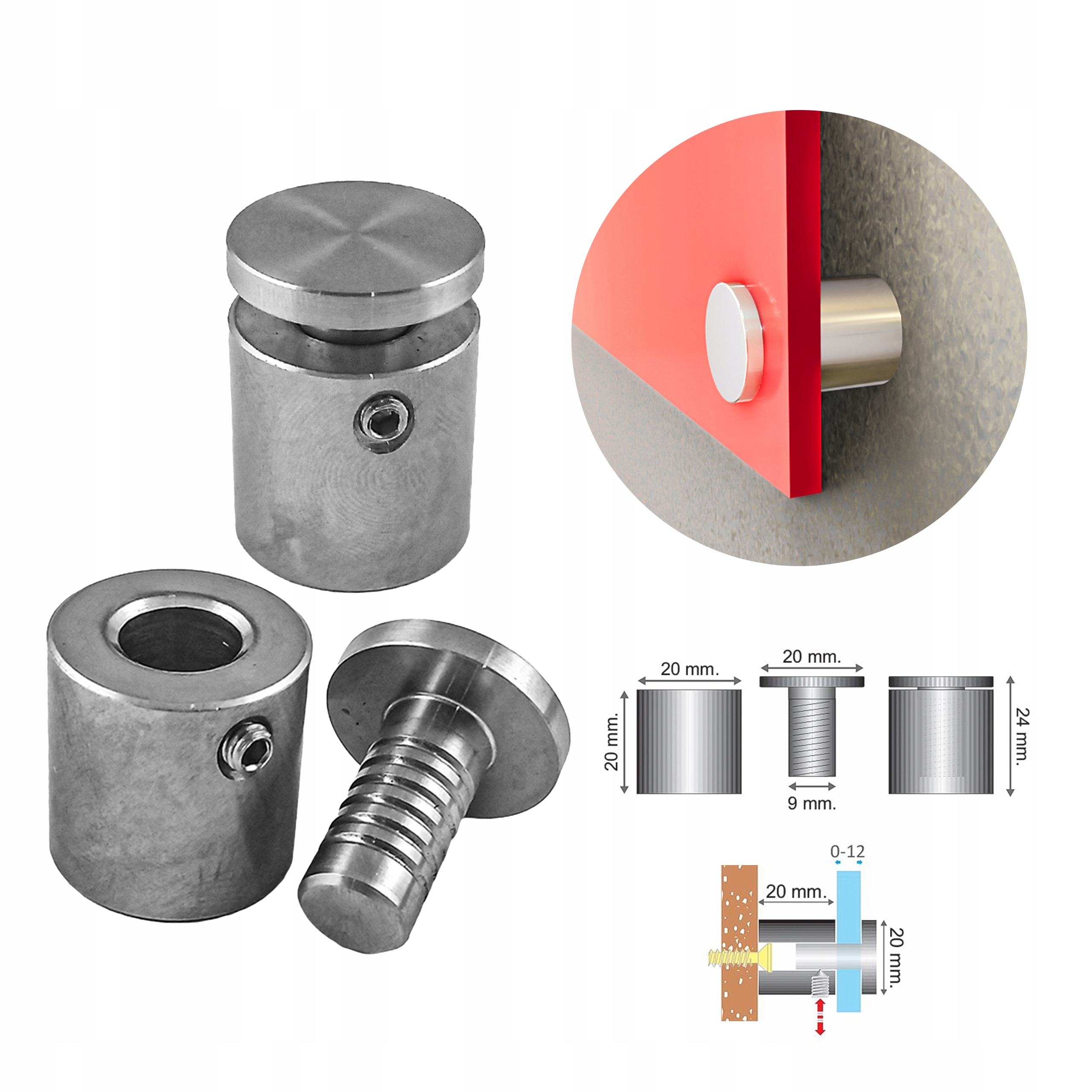 Dystans Montażowy, Ze Stali Nierdzewnej śr. 20 mm, wys.20 mm 4 szt.