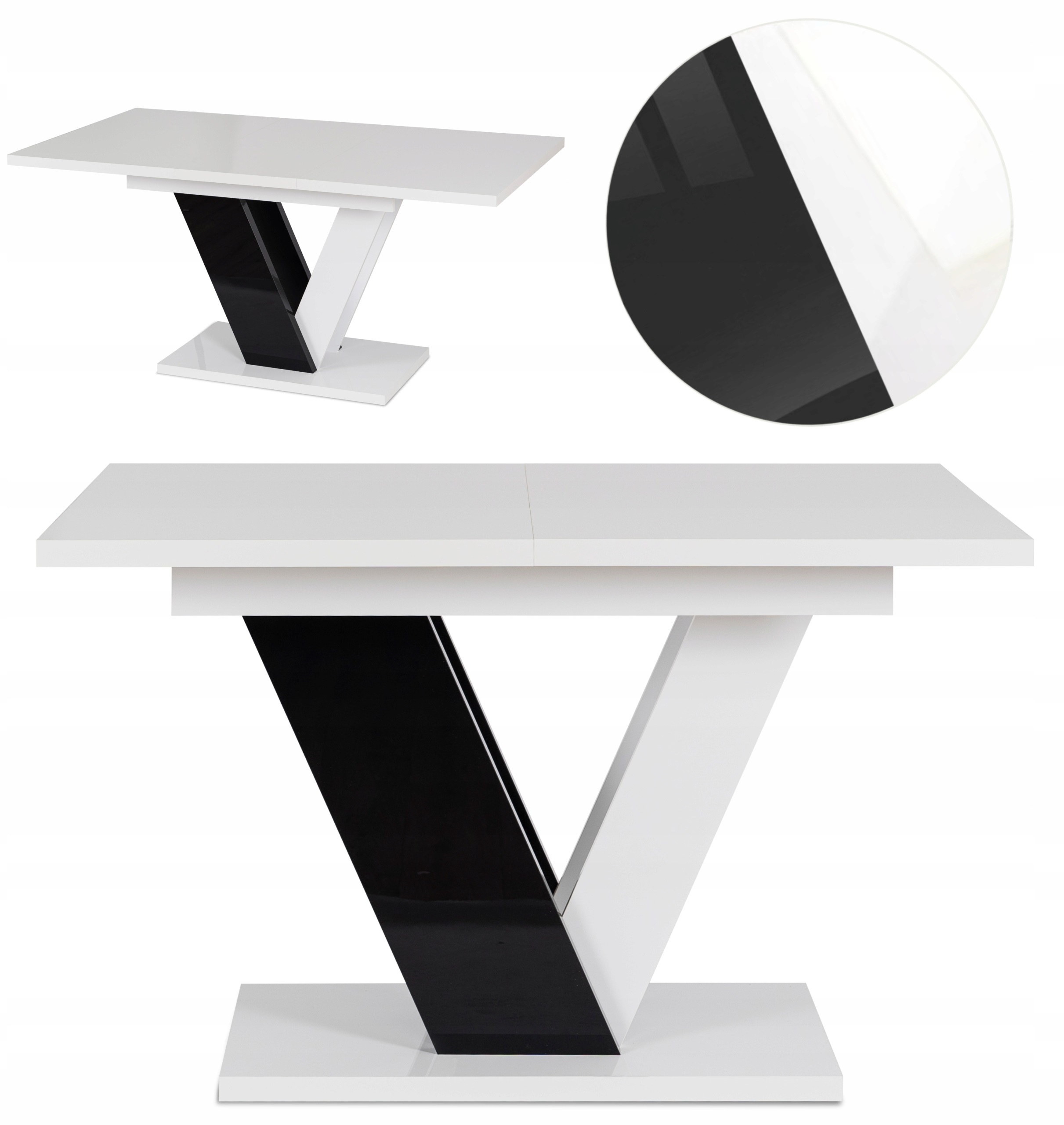 Rozkládací stůl 120/160 Moderní obývací pokoj Jídelna Bílý Černý Lesk Clark