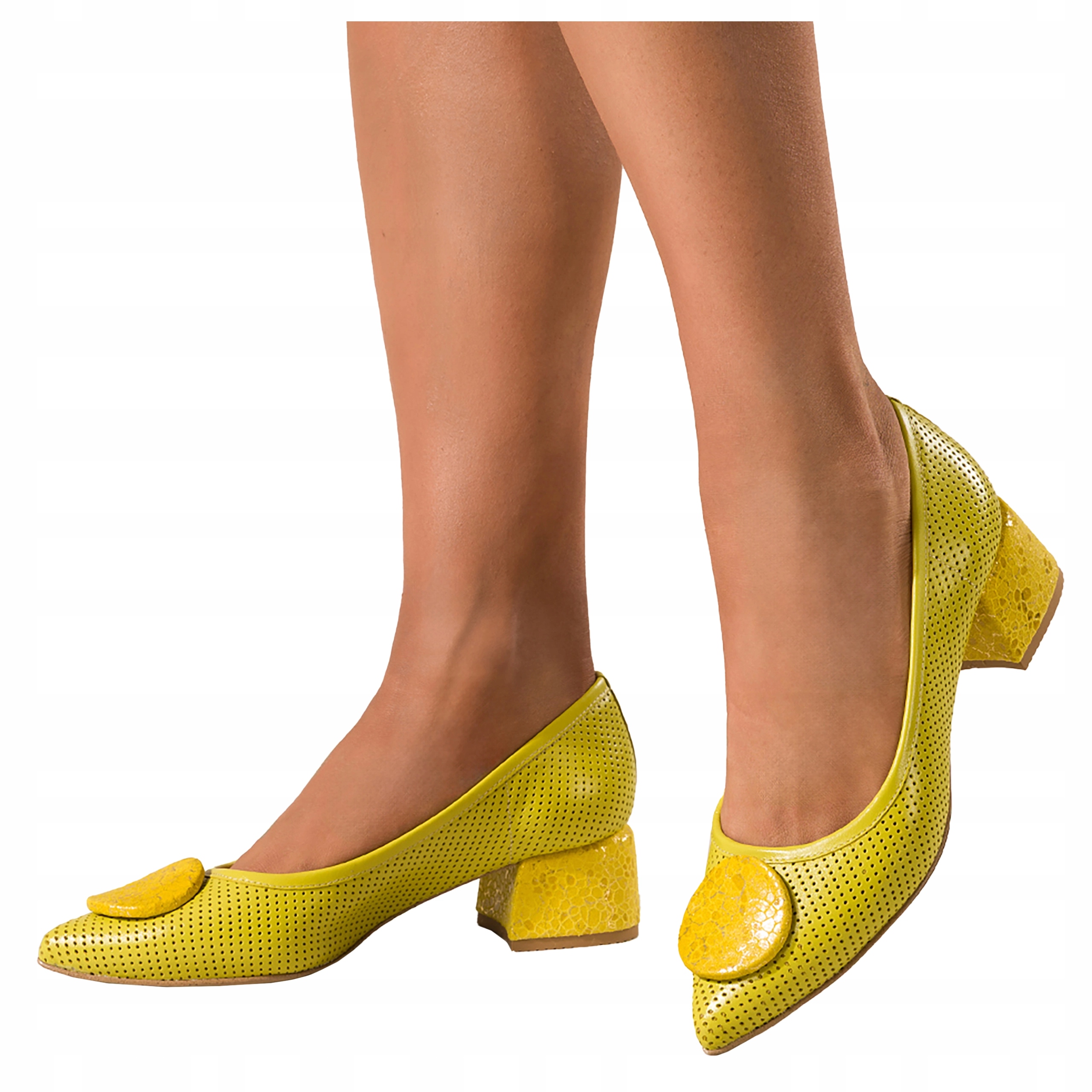 Pistáciové Lodičky Dámské Na Žlutém Podpatku Zasouvací Polobotky vel. 39