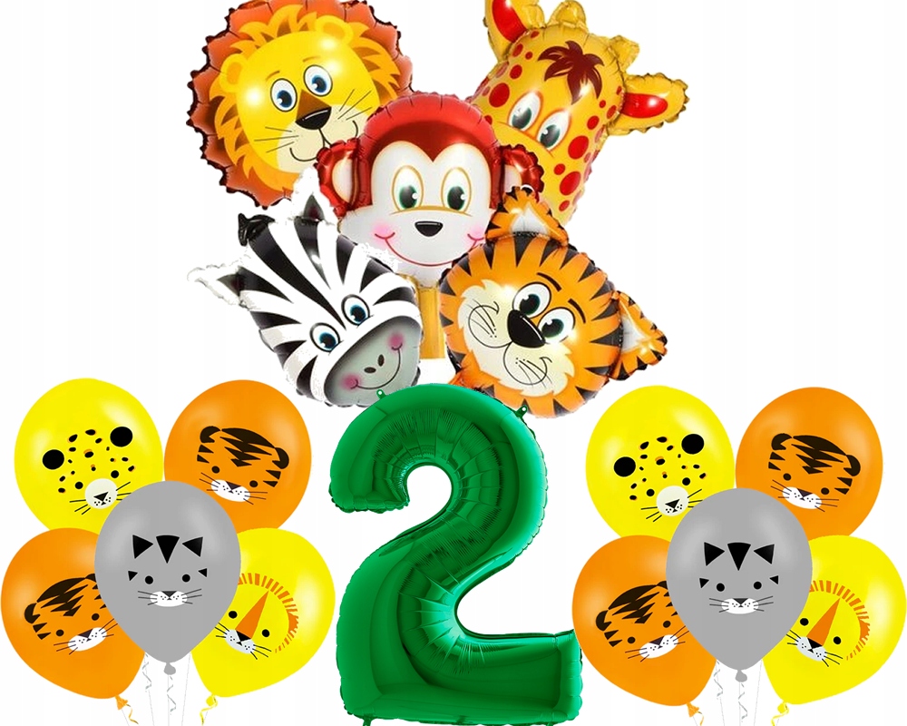 ZESTAW BALONY ZWIERZĄTKA ZOO NA 2 URODZINY SAFARI