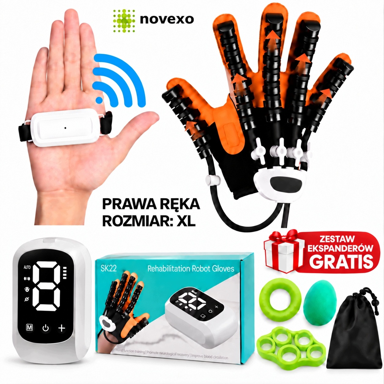 Rękawica Robotyczna Rehabilitacja Ręki/Dłoni po Udarze Prawa XL +Ekspandery