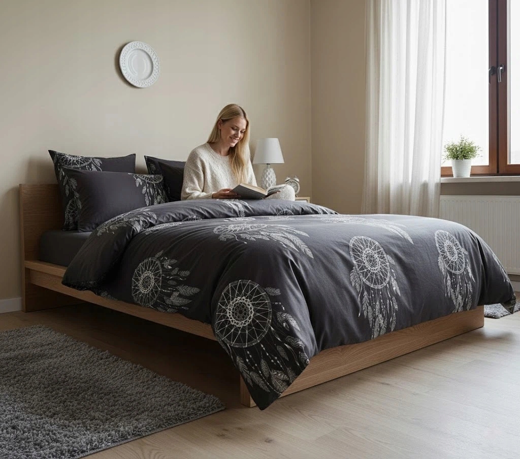 2dílná bavlněná sada povlečení s motivem lapače snů, černá, 140x200 cm, pro jednolůžko