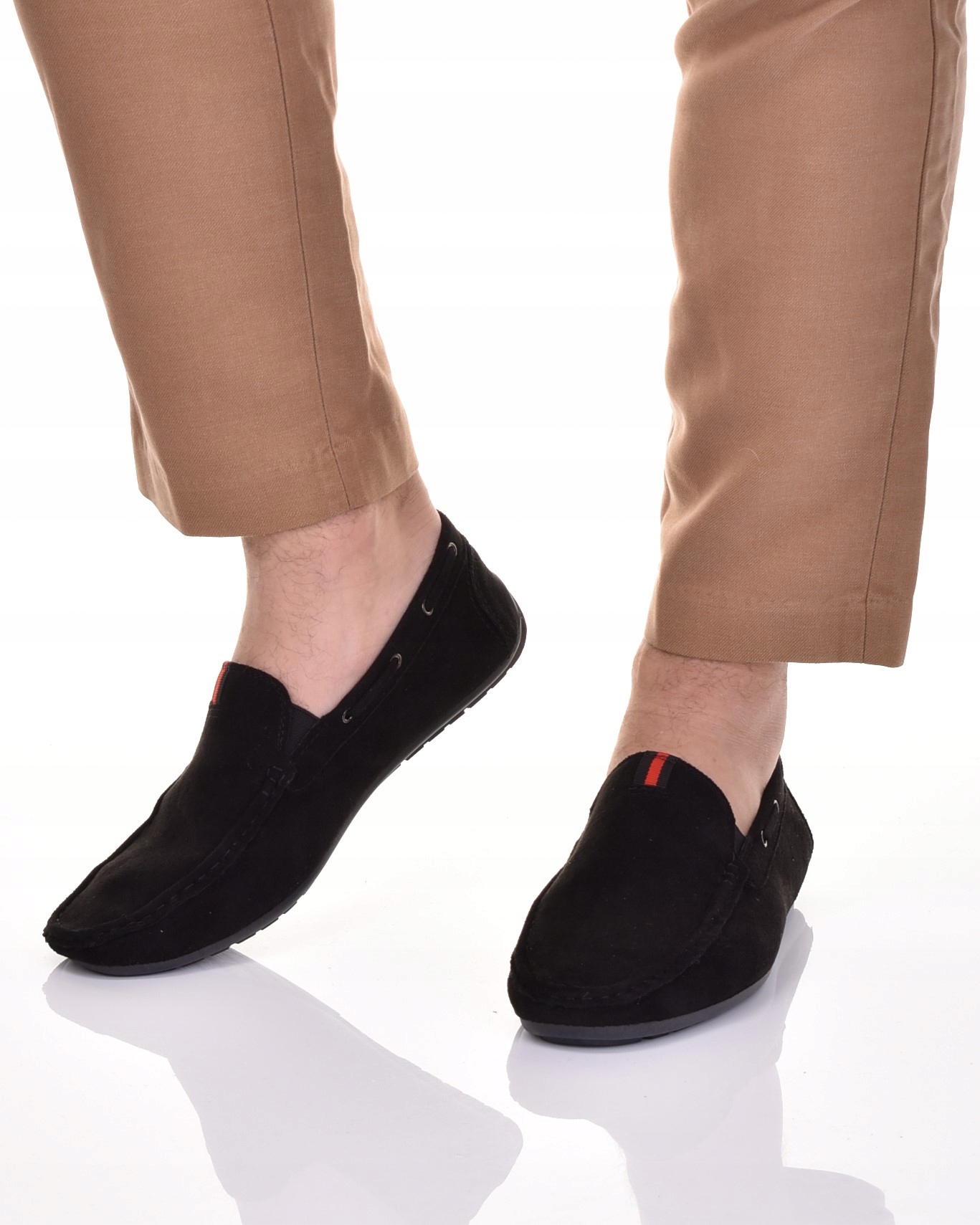 MOKASYNY CZARNE ZAMSZOWE ELEGANCKIE BUTY MĘSKIE CASUAL NA WIOSNĘ LATO Długość wkładki 27 cm