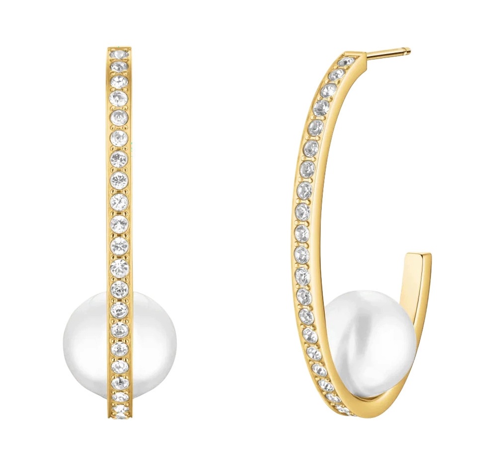 Zlacené Náušnice Z Oceli Rosefield JEPSG-J1290 S Perlou Kameny Swarovski