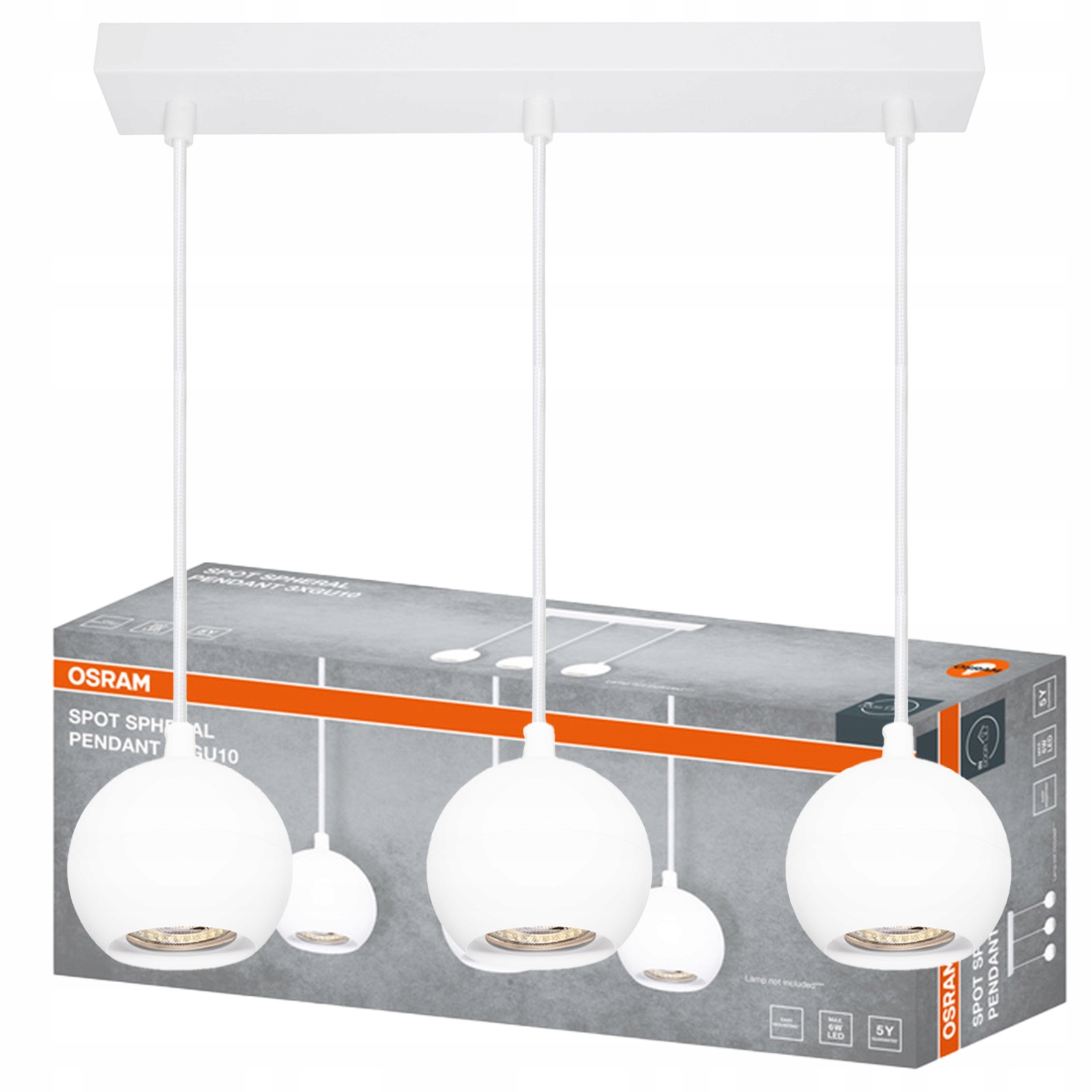 Závěsná stropní lampa Zwis Reflektor 3x GU10 Bílá Spheral Osram
