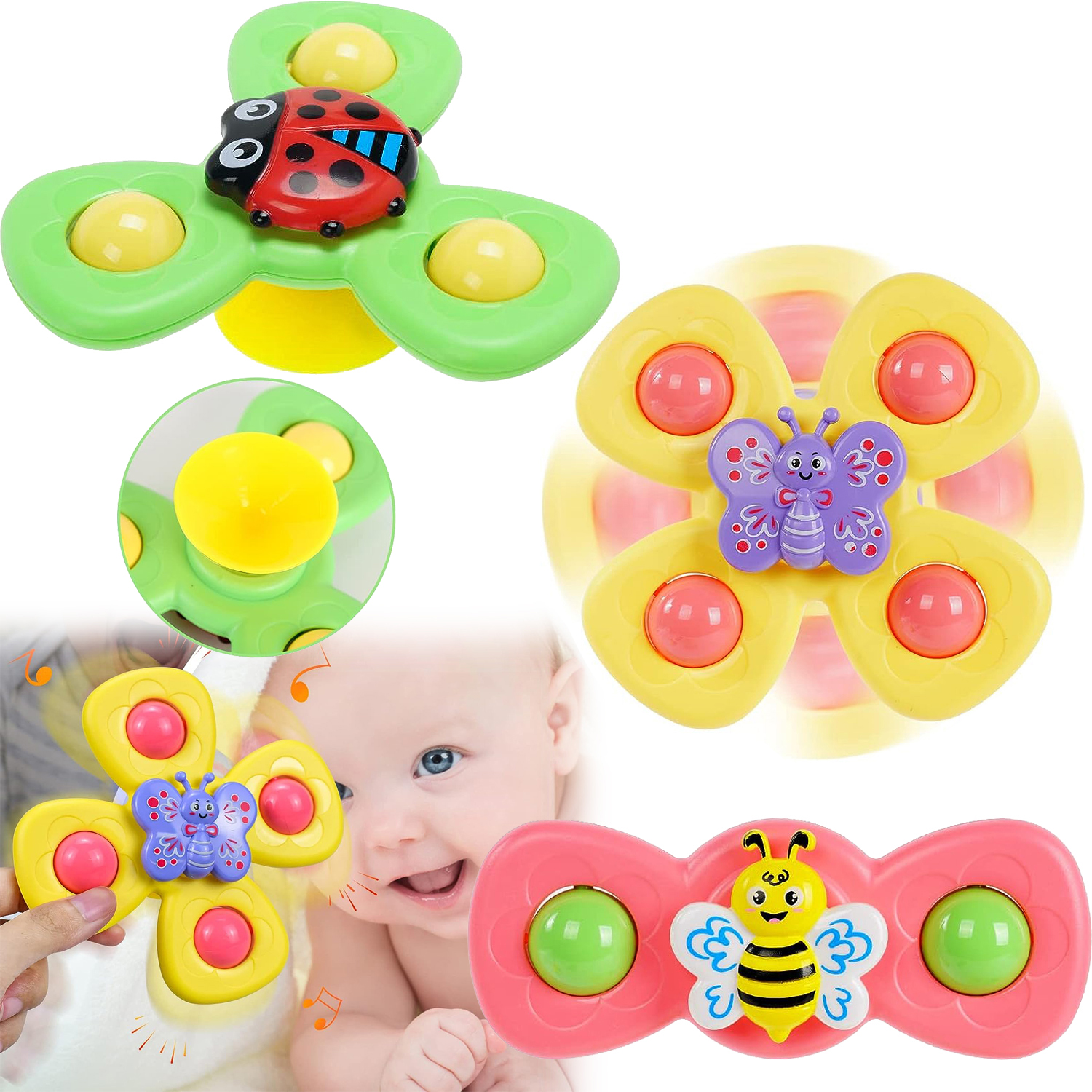 Suction Cup Spinner Toy for Baby – 3 Pcs Spinning Top Learning