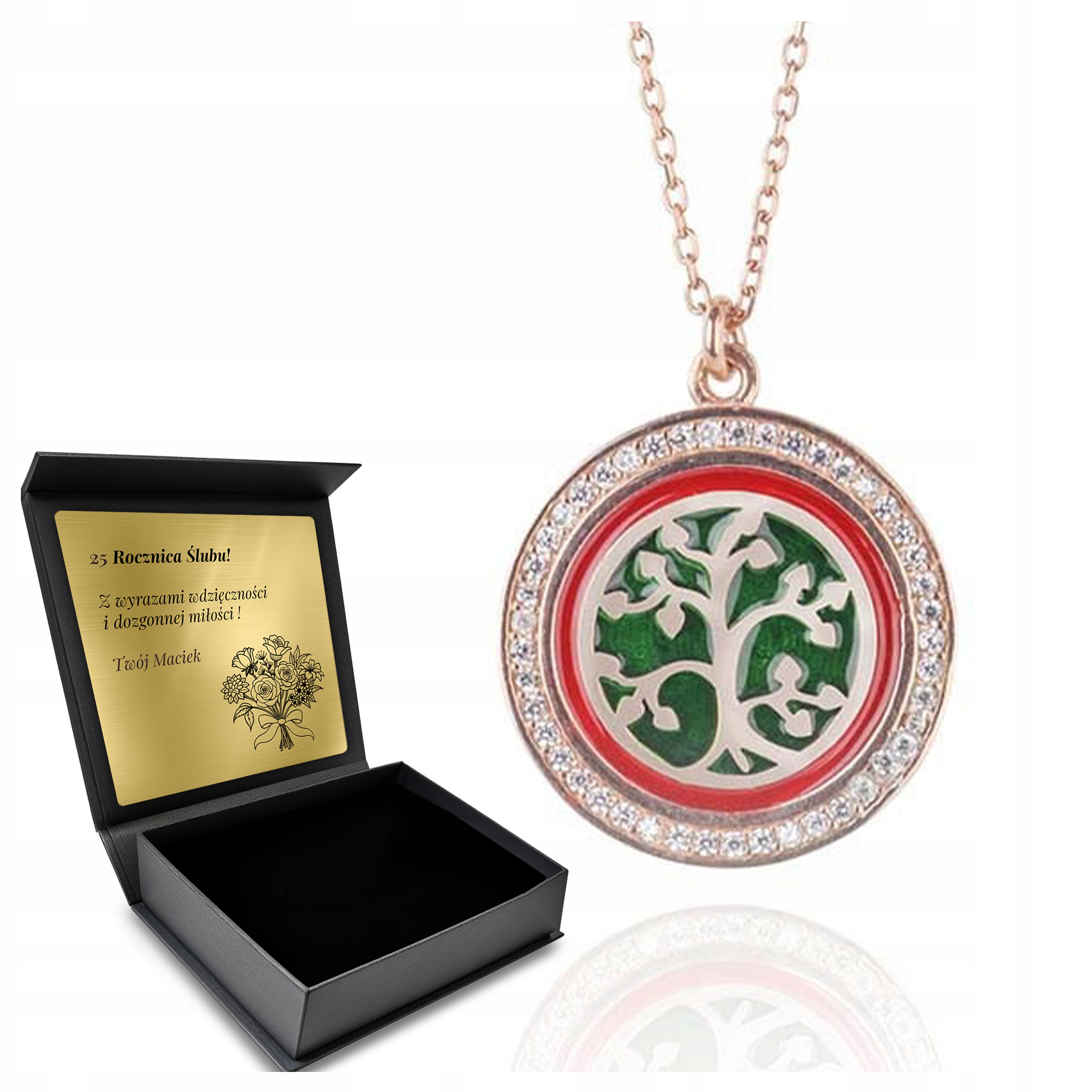 Náhrdelník Řetízek Pozlacený Stříbrný S Zirkony Stromek Štěstí Gravírování