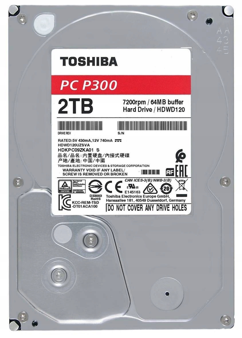 Dysk Hdd Toshiba P300 2TB 7200RPM 64MB 3.5 HDWD120