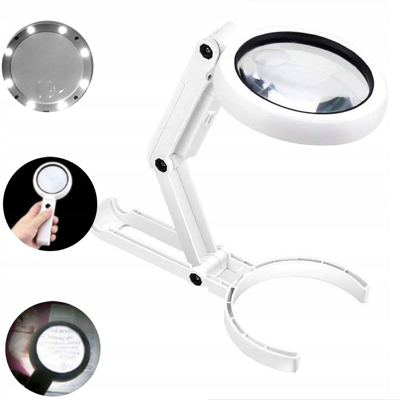 5X 10X Lupka ręczna składana 8 diod LED Lampa biurkowa z lupą do
