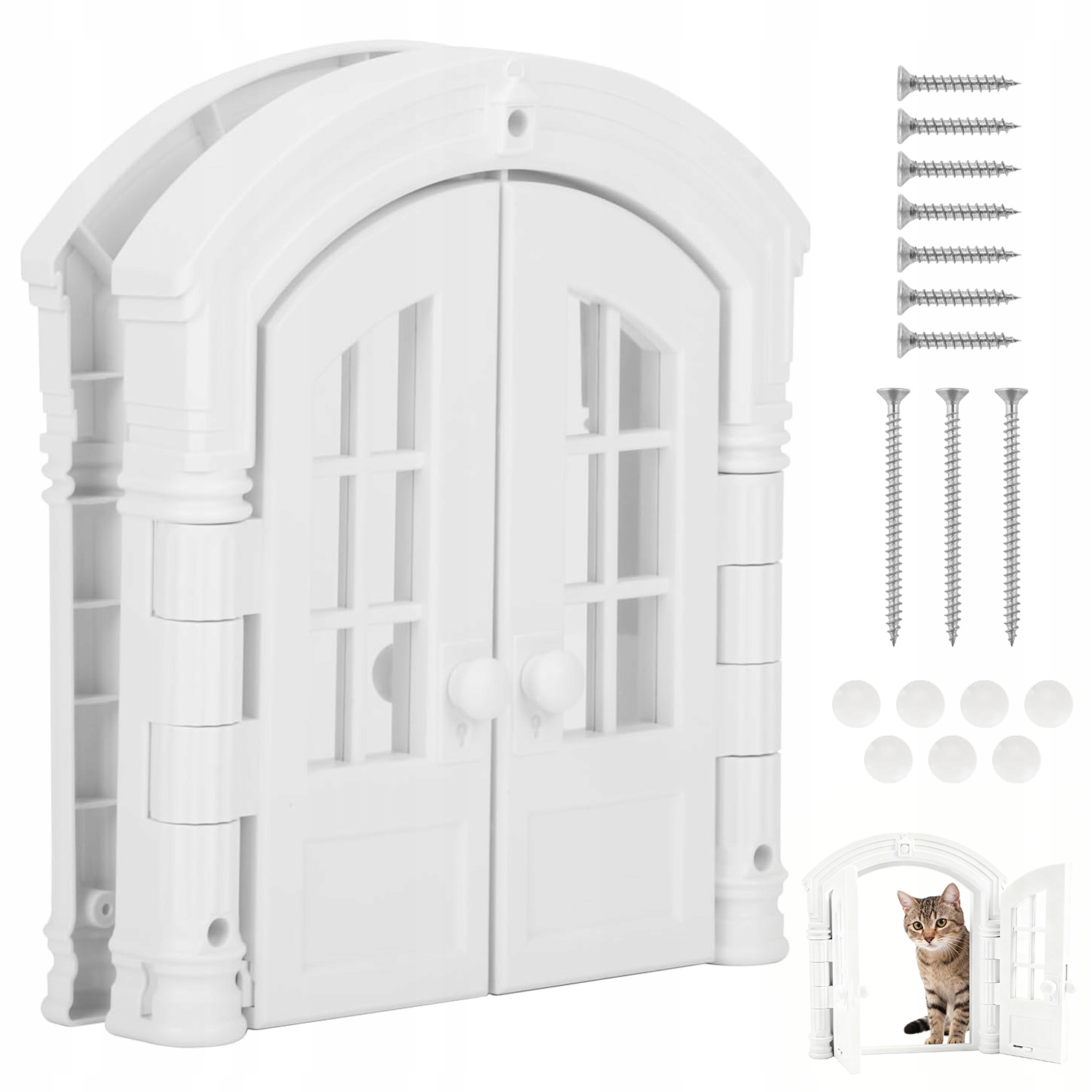 Levně Francouzské Dveře Pro Kočky Dvojité 24 CM Bezpečné Abs Bílé