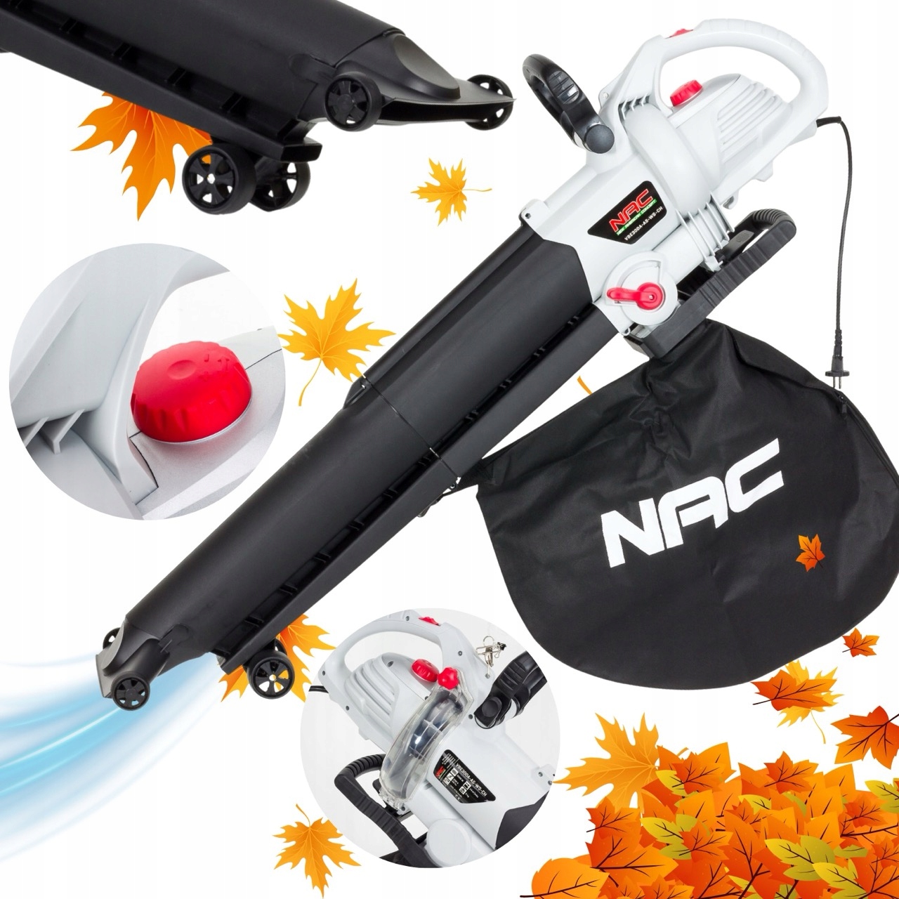 Nac Záhradný Vysávač, Fúkač Lístia, Drvič 3V1 3000W, Vrecko 45L