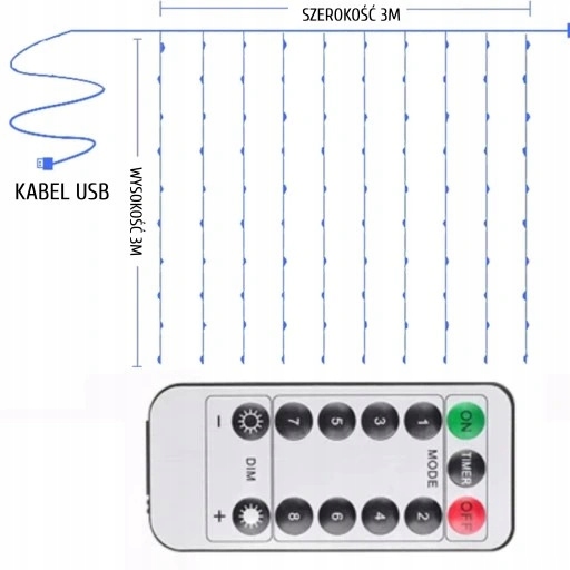 KURTYNA ŚWIETLNA 300 LED 3x3 SOPLE LAMPKI ŚWIĘTA Liczba punktów światła Ponad 50