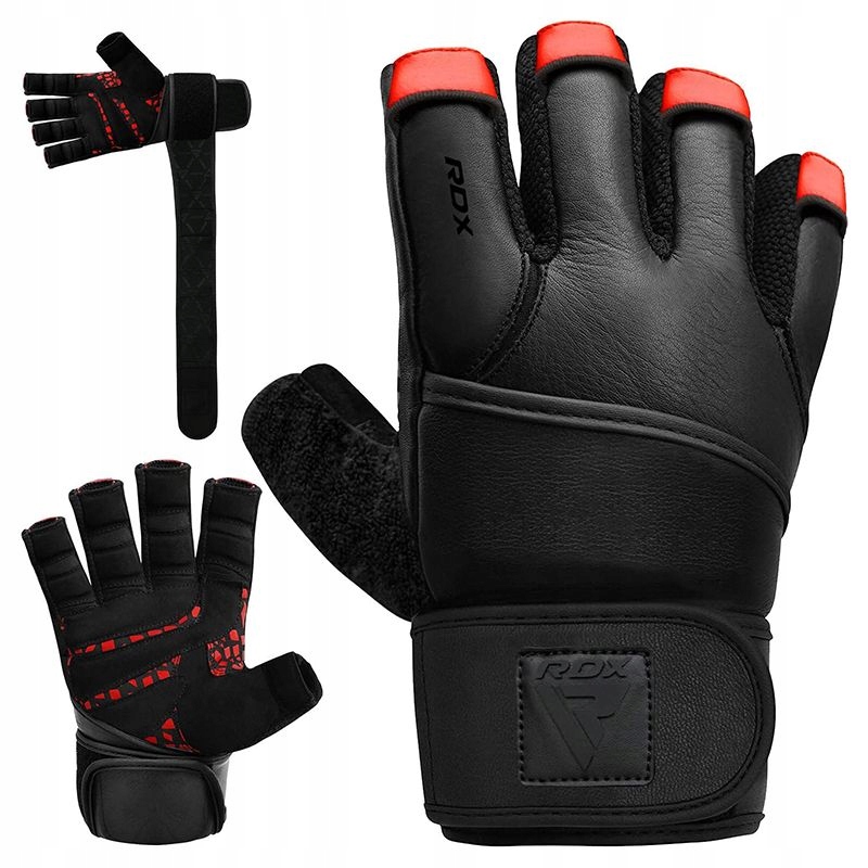 Rękawiczki treningowe Rdx L4 Finger Weightlifting Leather red/black S